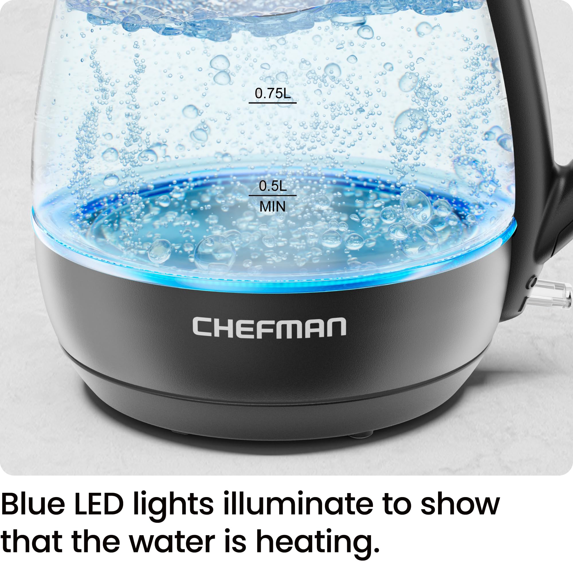 Chefman 1L Electric Tea Kettle With Led Lights, Automatic Shut Off, Removable Lid, Boil-Dry Protection, Hot Water Electric Kettl