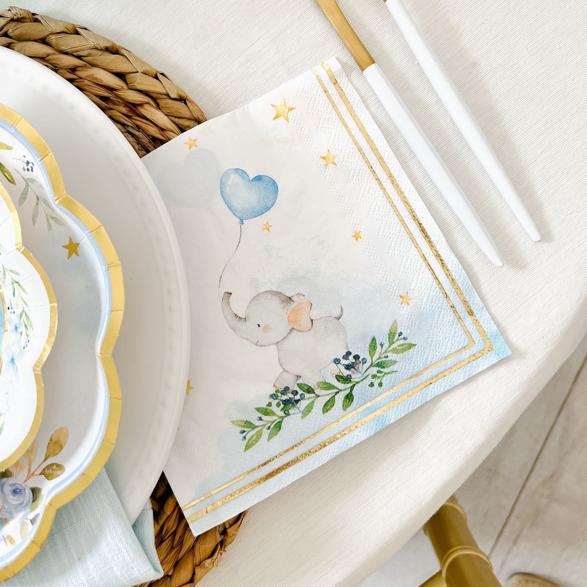 Kate Aspen Decorative 2 Ply Paper Napkins - Set Of 60 - 6.5 Inch Durable Disposable Serveware, Easy Cleanup For Birthday, Baby S