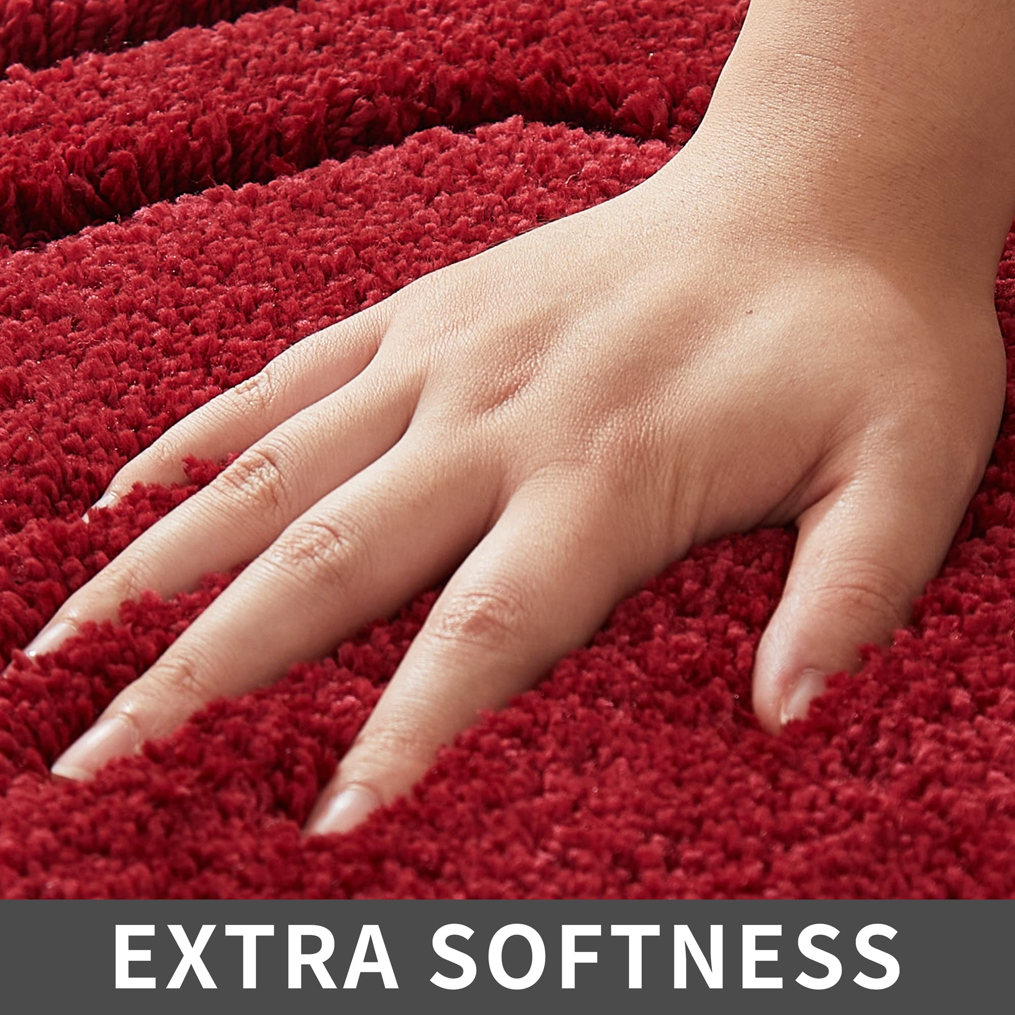 COSY HOMEER Extra Thick Bath Rugs for Bathroom - Anti-Slip Bath Linen Sets Mats Soft Plush 100% Strong Polyester Living Room Bedroom Water Absorbent(Red 20x32 - Inches)