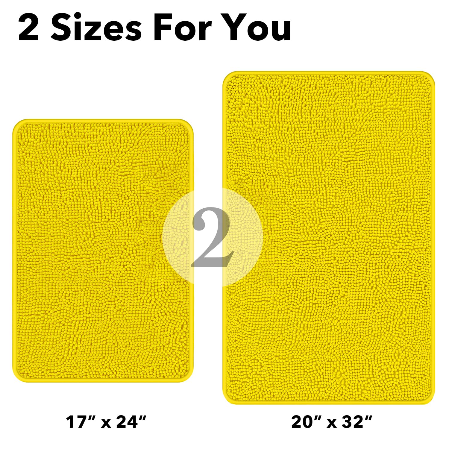 Pureswan Yellow Bathroom Rugs Sets 2 Piece - Absorbent And Washable Bath Mat, Non-Slip, Thick Soft Chenille Bath Rugs For Bathro