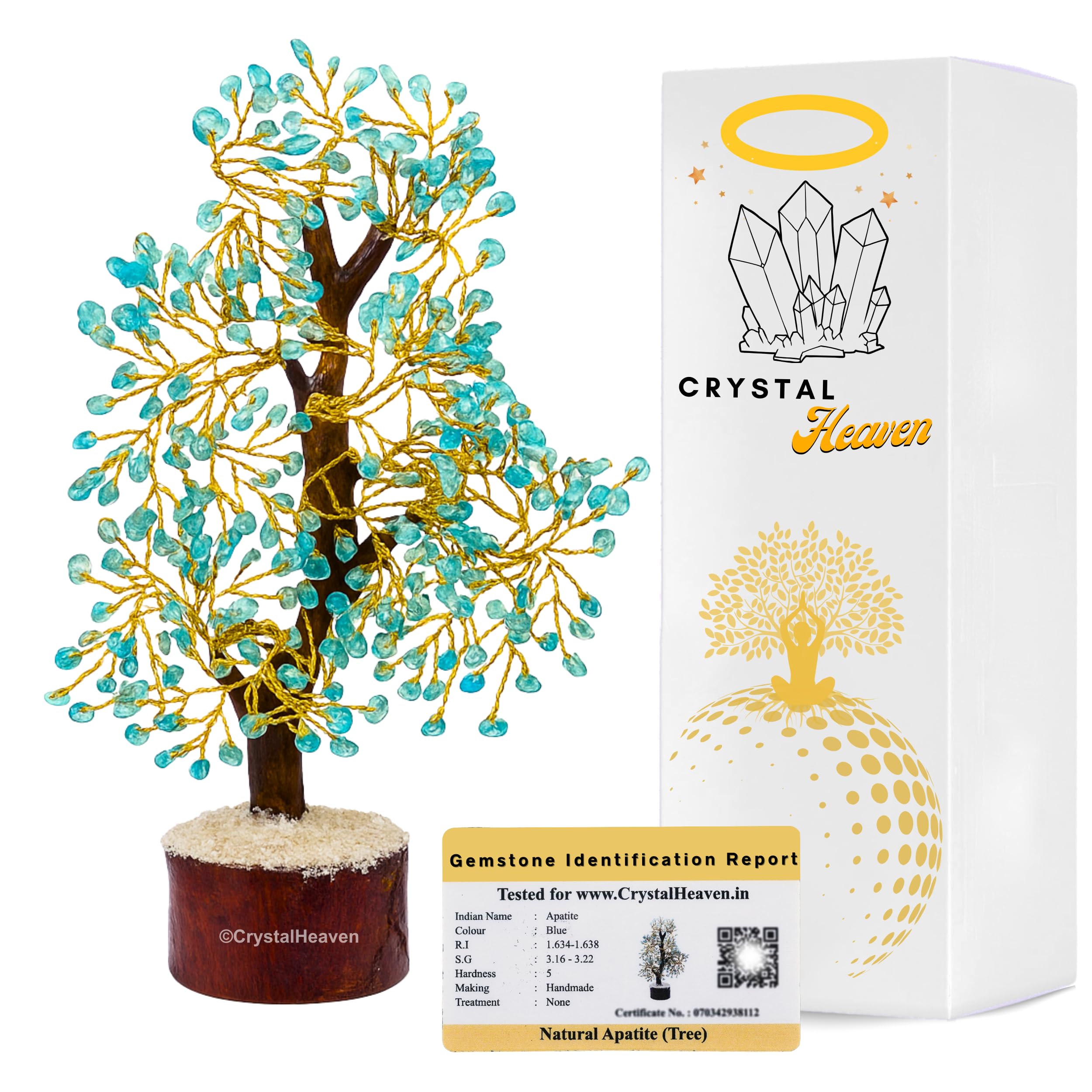 Certified Apatite Crystal Tree For Good Luck - Healing Crystals Money Tree For Wealth, Positive Energy At Home Office - Decorati