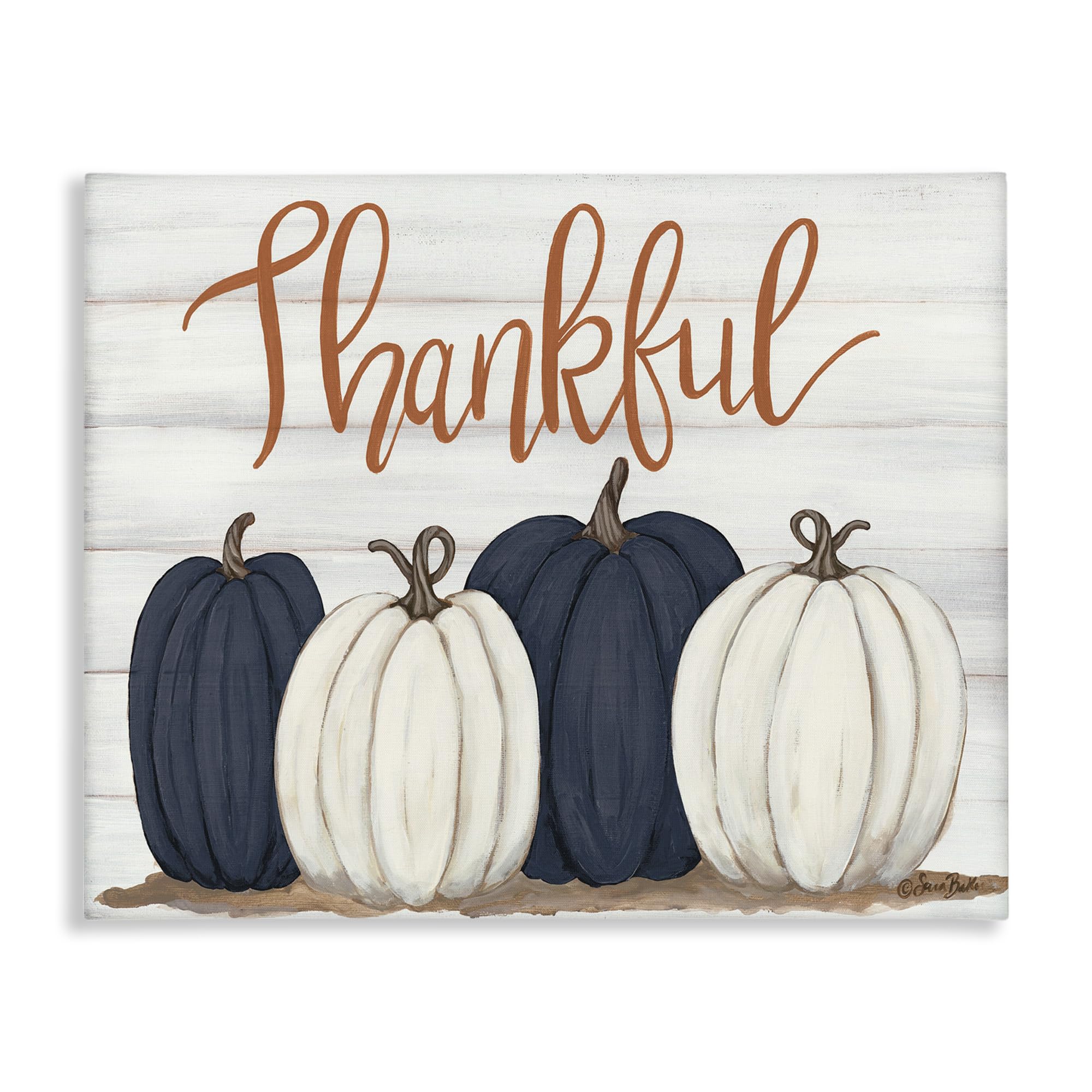 Stupell Industries Autumn Farm Pumpkin Harvest with Thankful Phrase Canvas Wall Art Design by Sarah Baker