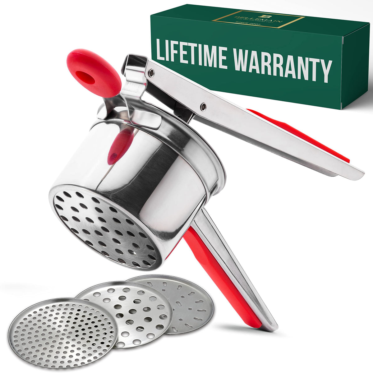 Bellemain Potato Ricer 15 Oz With 3 Interchangeable Discs | Mash Potato Masher Stainless Steel, Sweet Potato Masher Kitchen Tool