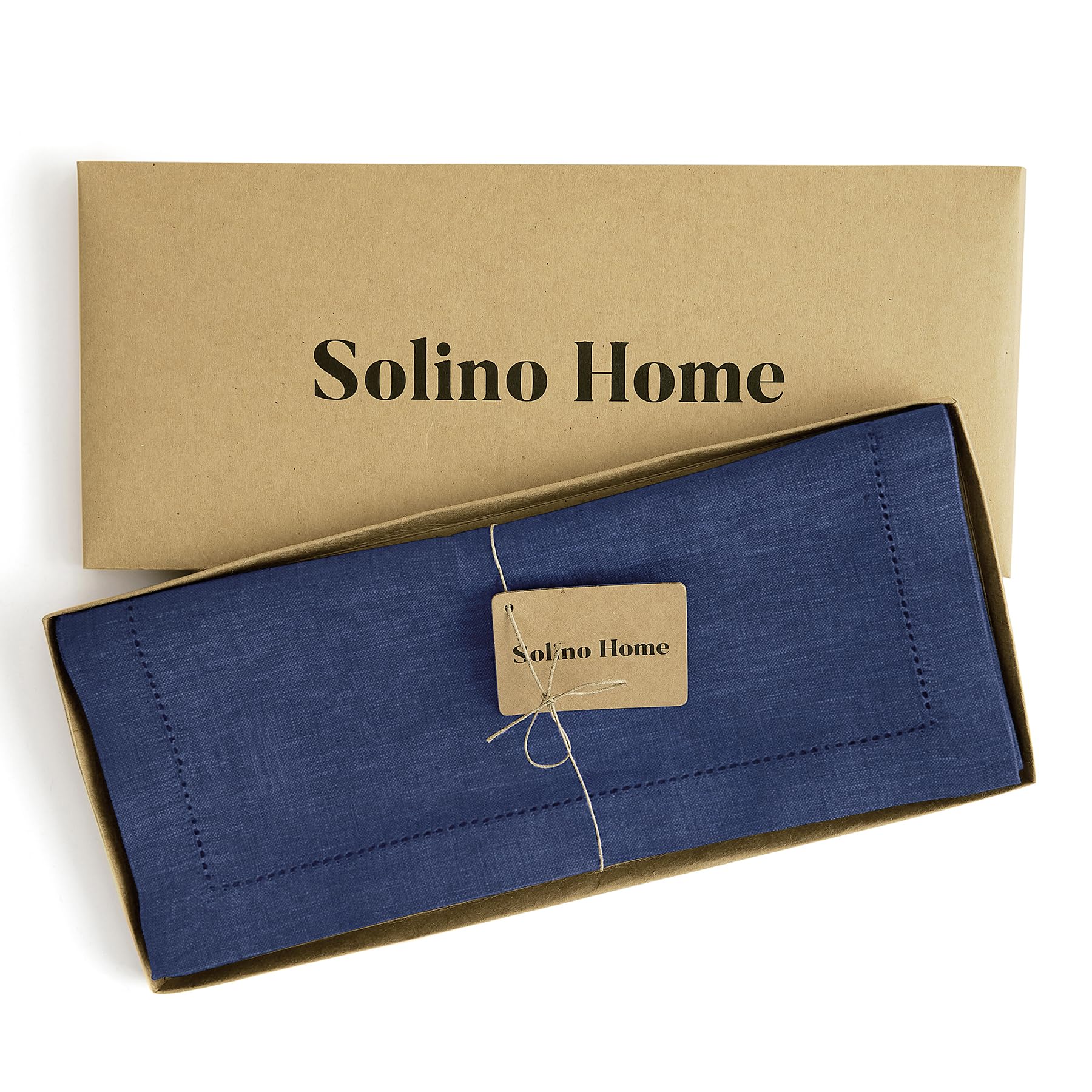 Solino Home Linen Table Runner 90 Inches Long - Chambray Navy, 100% Pure Linen Hemstitch Dining Table Runner 14 X 90 Inch Ideal