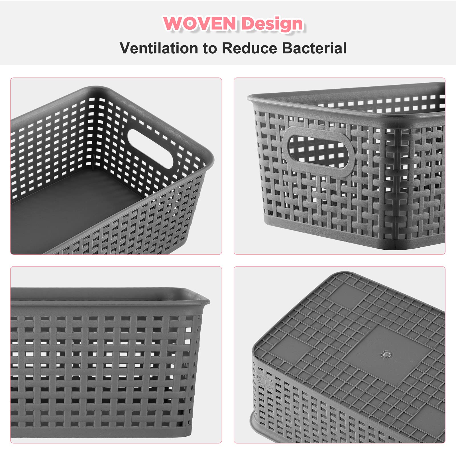 Areyzin Plastic Storage Baskets Bins With Lid Organizing Container Lidded Knit Storage Organizer Bins For Shelves Drawers Deskto