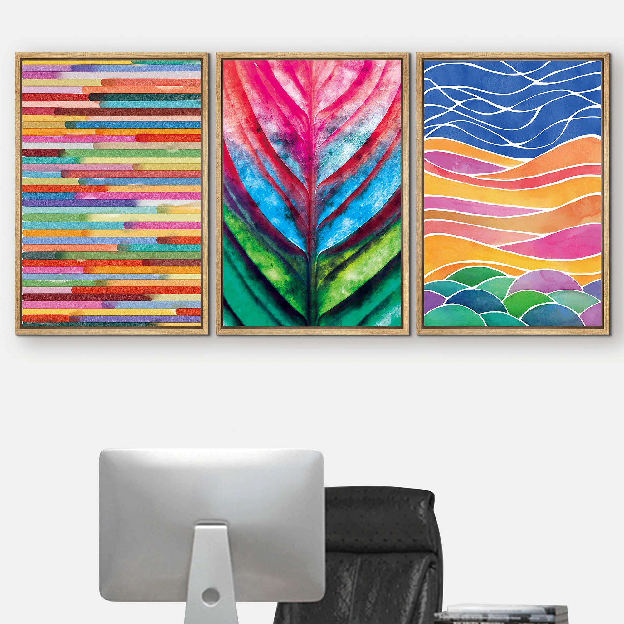 Signwin Framed Wall Art Print Set Rainbow Plant, Color Block & Landscape Variety Abstract Shapes Illustrations Modern Art Bohemi