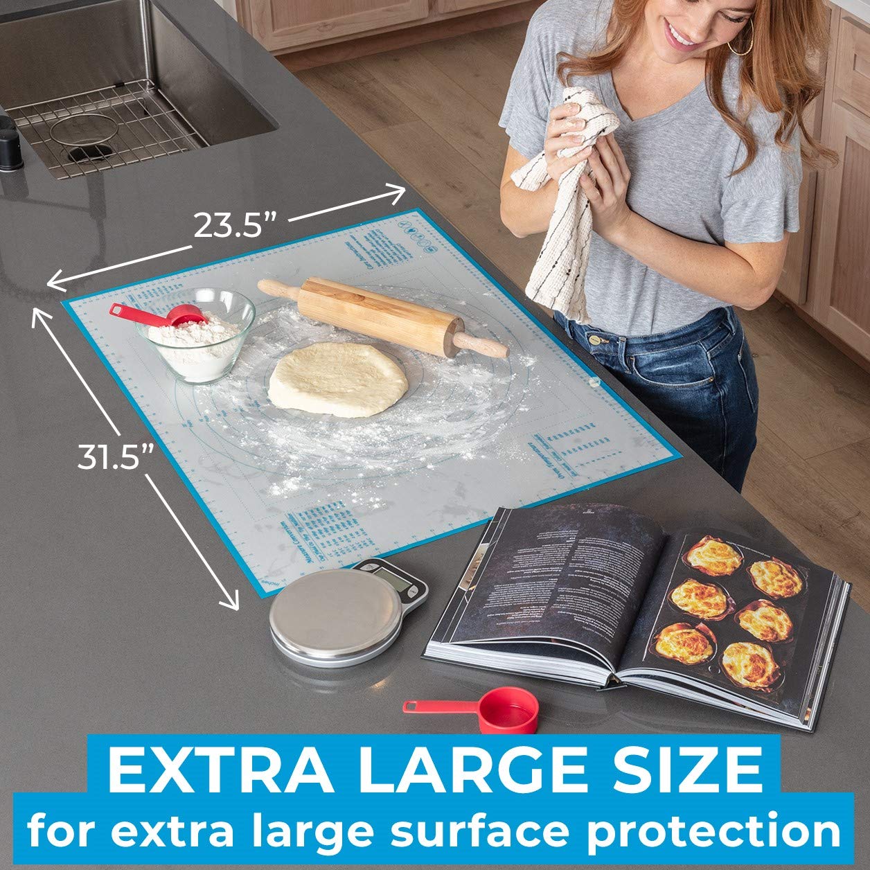 Xxl Size Silicone Pastry Mat For Rolling Dough Non Slip Extra Large - 23,5'' X 31,5'' Dough Mat For Rolling - Rolling Mat For Do