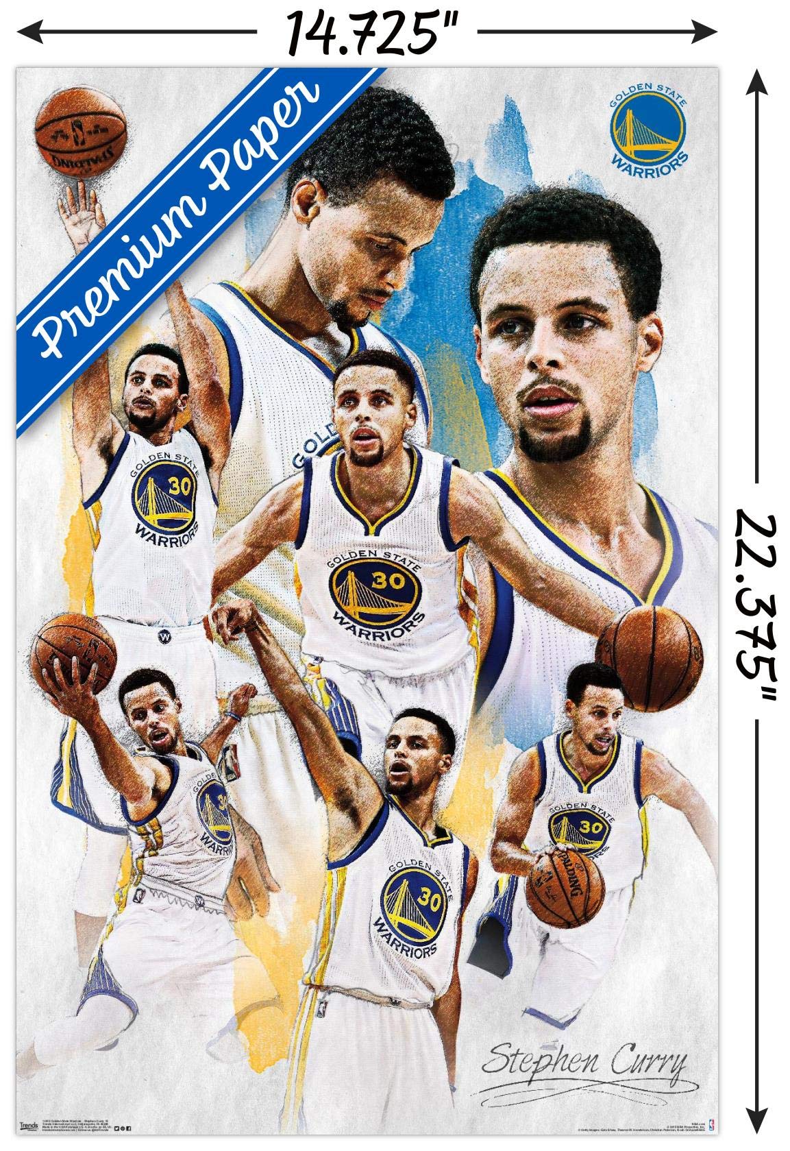 Trends International Nba Golden State Warriors - Stephen Curry 16 Wall Poster, 14.725'' X 22.375'', Premium Unframed Version