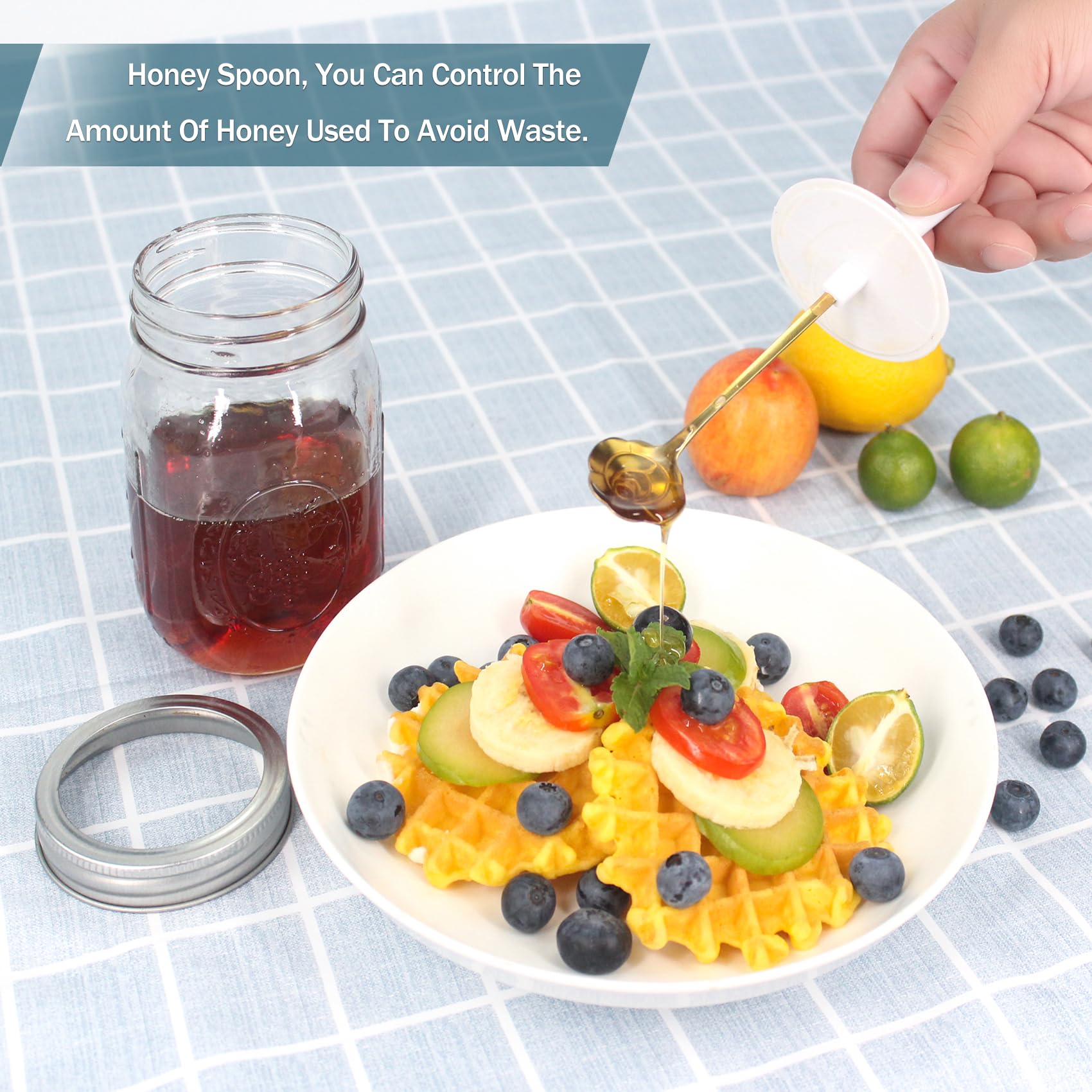 Klowoah Mason Jar Honey Dipper Lid, Compatible With Regular Mouth Mason Jar, Perfect For Drizzling Honey And Syrups (Pack Of 2)