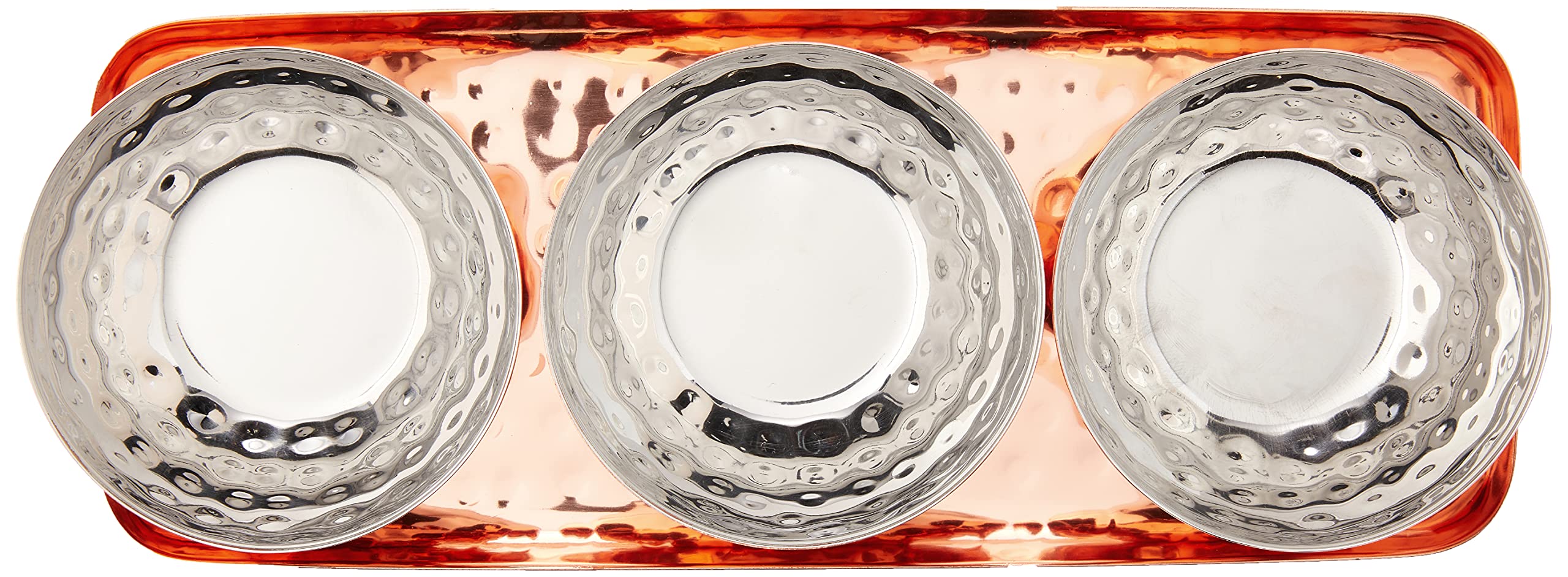 Godinger Hammered Tray With 3 Bowls, Copper