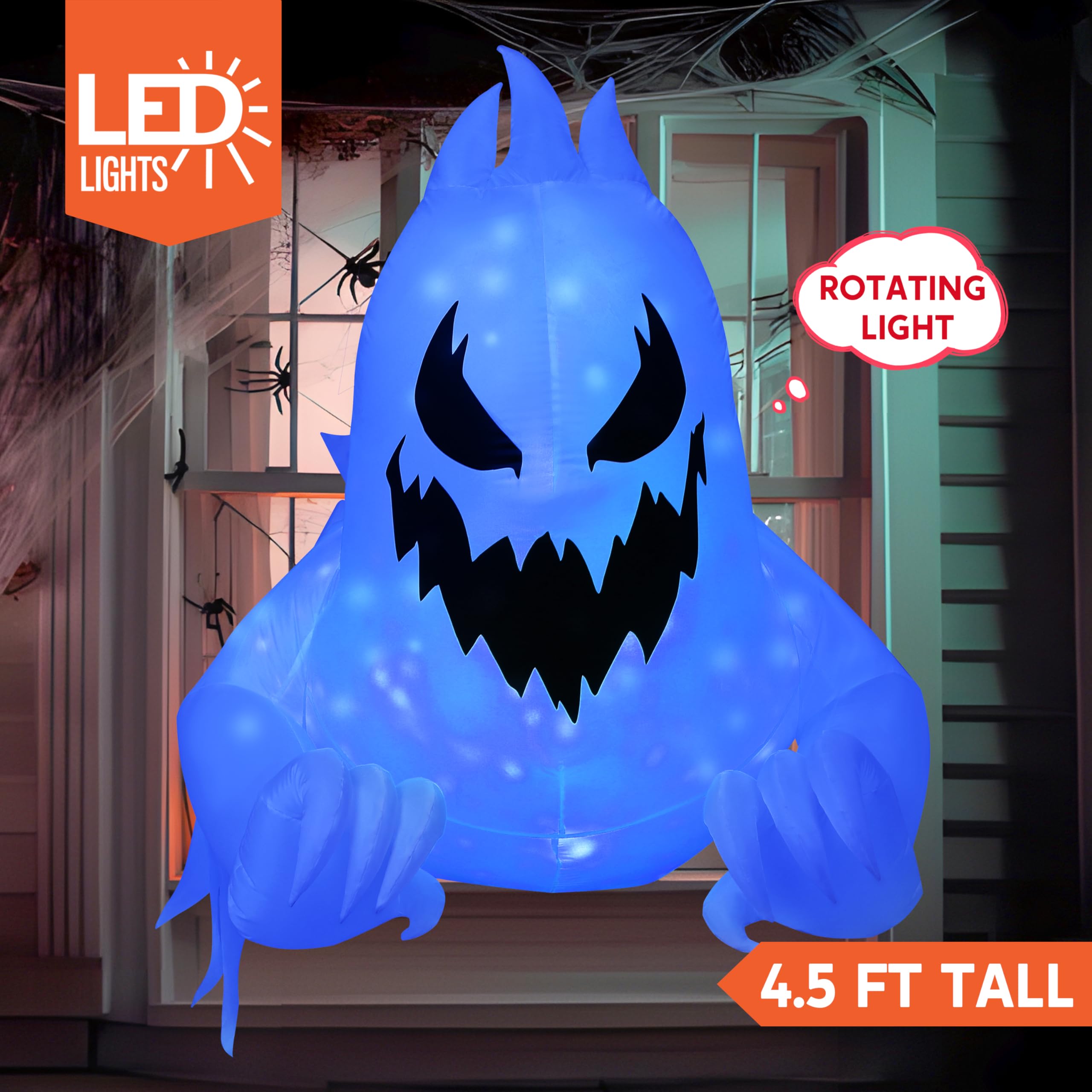 Joiedomi 4.5 FT Halloween Inflatable Scary Ghost Outdoor Decoration, Inflatable Window Breaker Decoration with Rotating Purple L