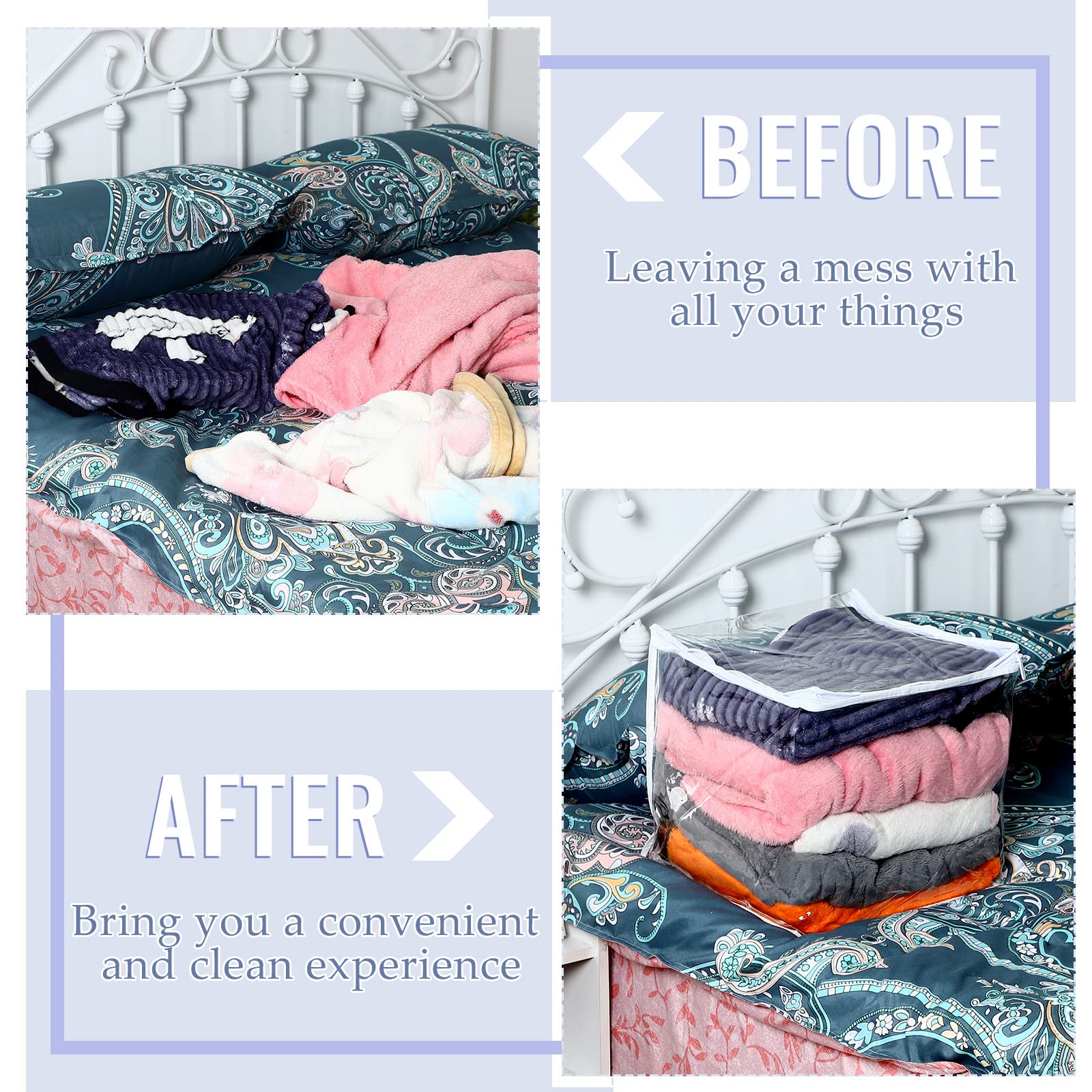 6 Packs Clear Zippered Storage Bags Sweater Storage Bags Plastic Storage Bags for Blankets Clothes Bed Sheet Organizer with Zipp