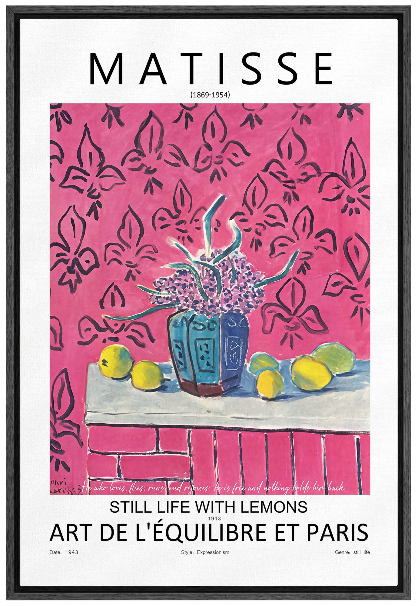 Signleader Framed Canvas Print Wall Art Matisse Still Life With Lemons Nature Wilderness Illustrations Fine Art Rustic Scenic Re