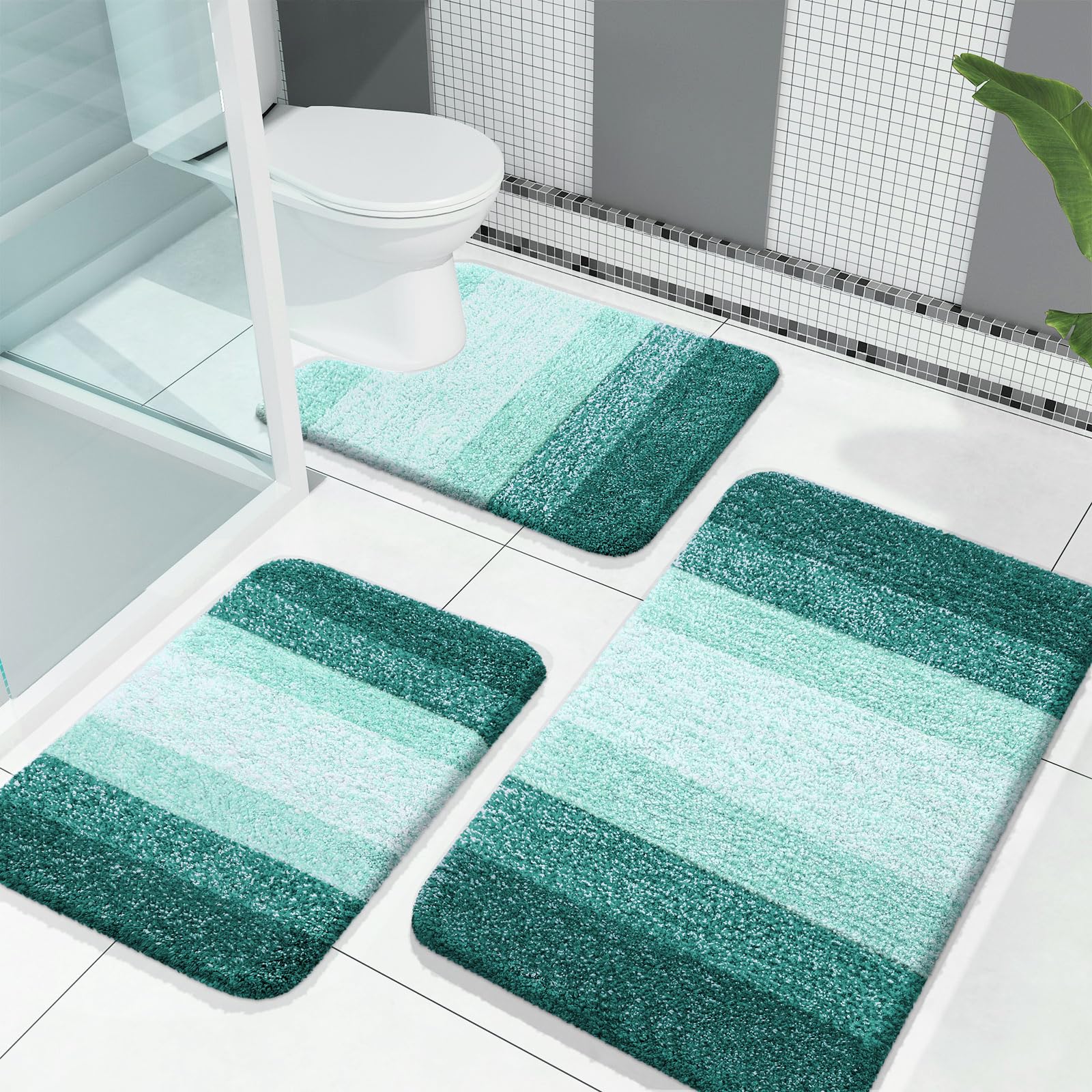 Olanly Bathroom Rugs Sets 3 Piece, Soft Absorbent Microfiber Bath Mats And U-Shaped Contour Toilet Rug, Non-Slip, Home Decor Acc