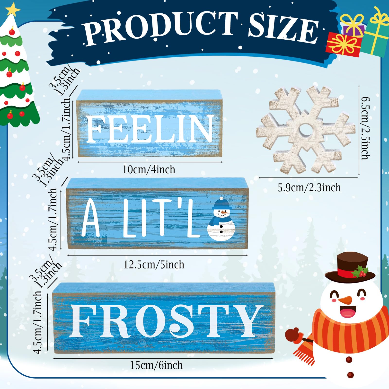 Yuntau 4 Pcs Winter Wooden Tabletop Decor Christmas Snowflake Tiered Tray Decor Rustic Wood Block Sign Gift Winter Centerpiece f