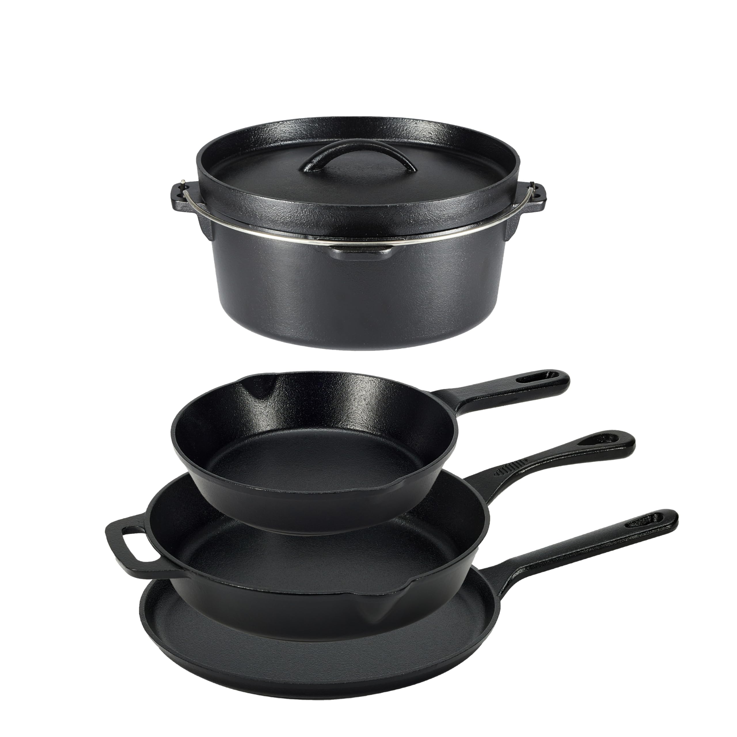 Amazon Basics PreSeasoned Cast Iron 5Piece Cookware Set, Oven Safe, Cooks Evenly, 14.17 x 12.2 x 10.63 in, Black