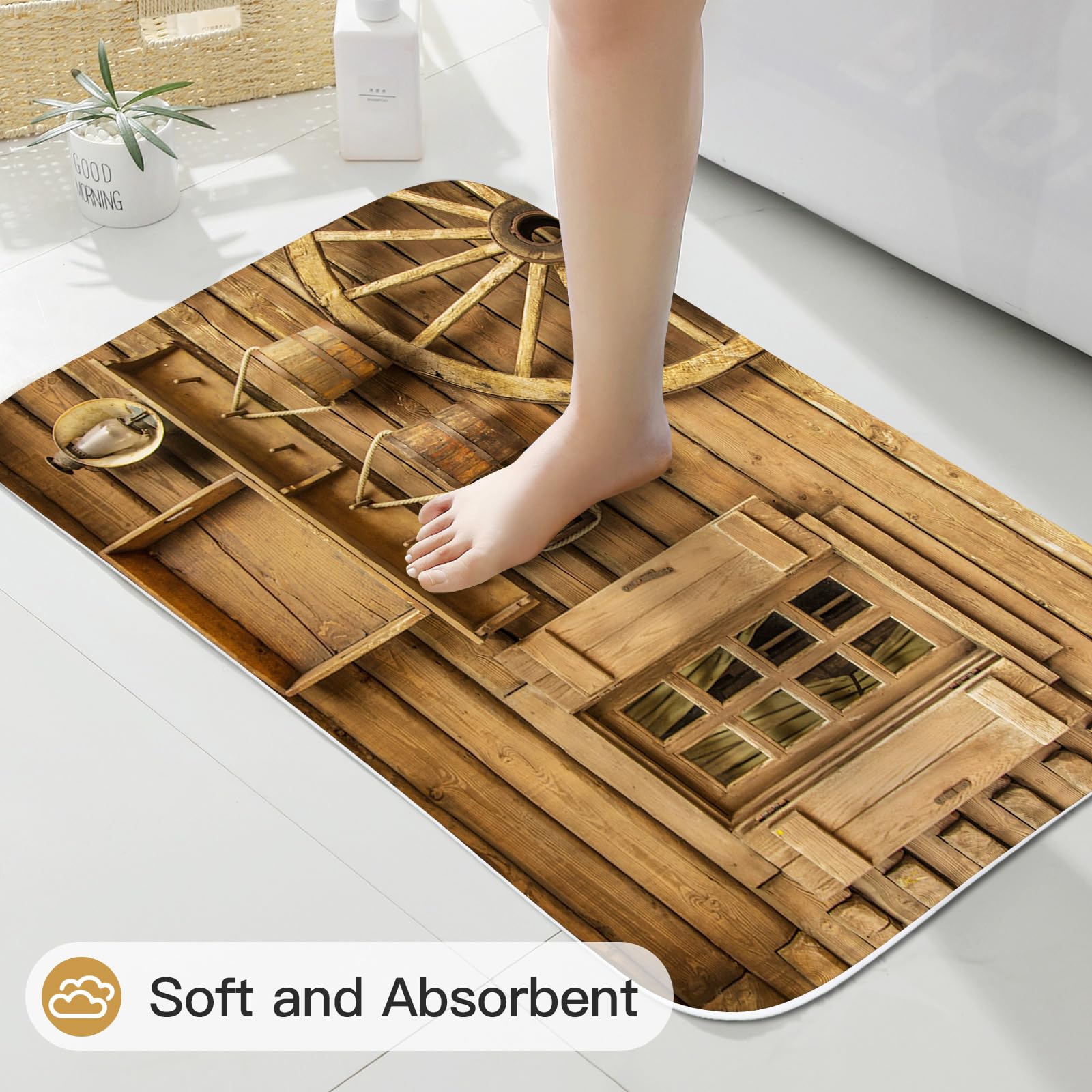 Litabel 4 Pcs Rustic Wooden Farmhouse Shower Curtain Set With Non-Slip Rugs, Toilet Lid Cover And Bath Mat, Farmhouse Bathroom D
