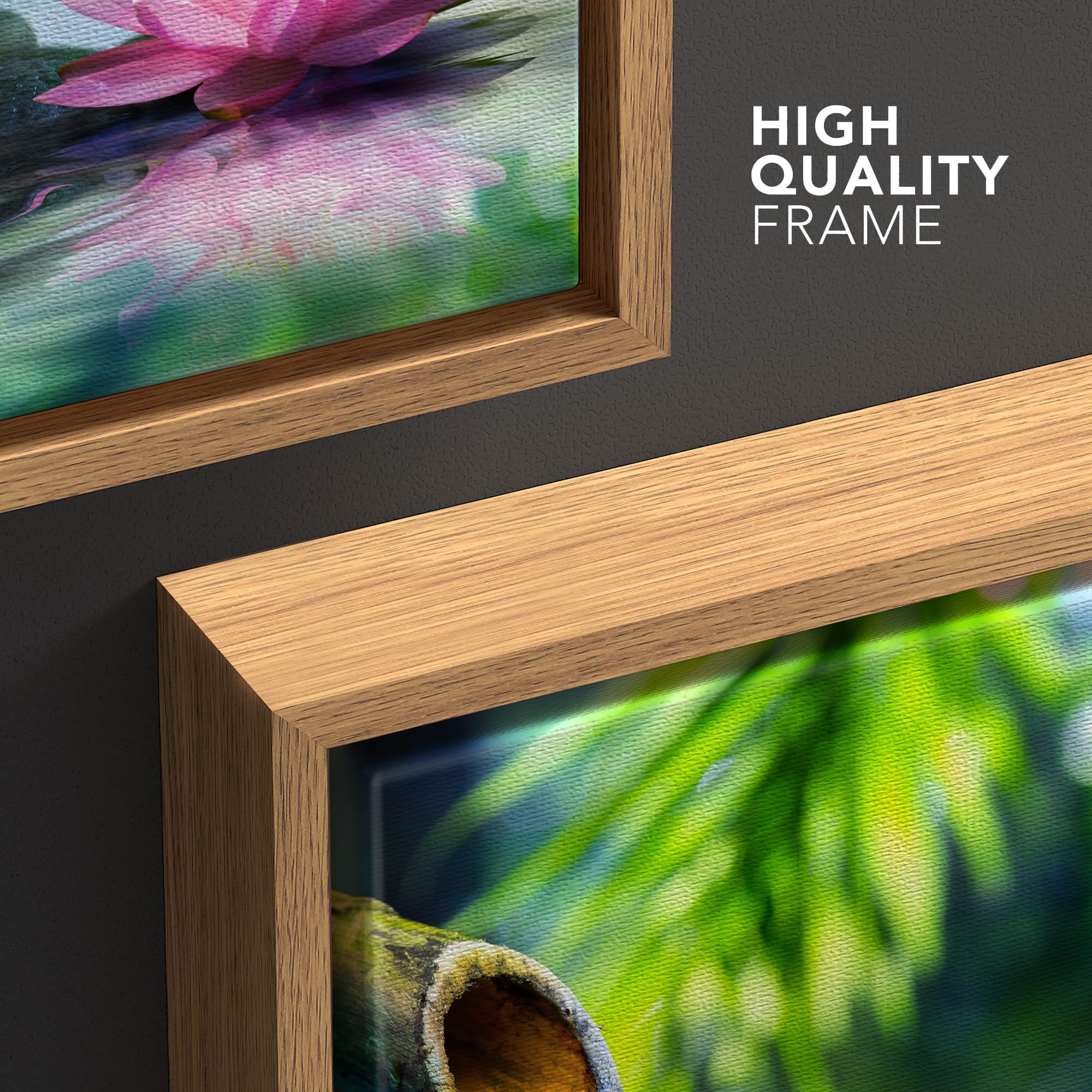 Wall26 Framed Canvas Print Wall Art Zen Garden With Bamboo And Pink Water Lily Floral Nature Digital Art Modern Art Rustic Relax
