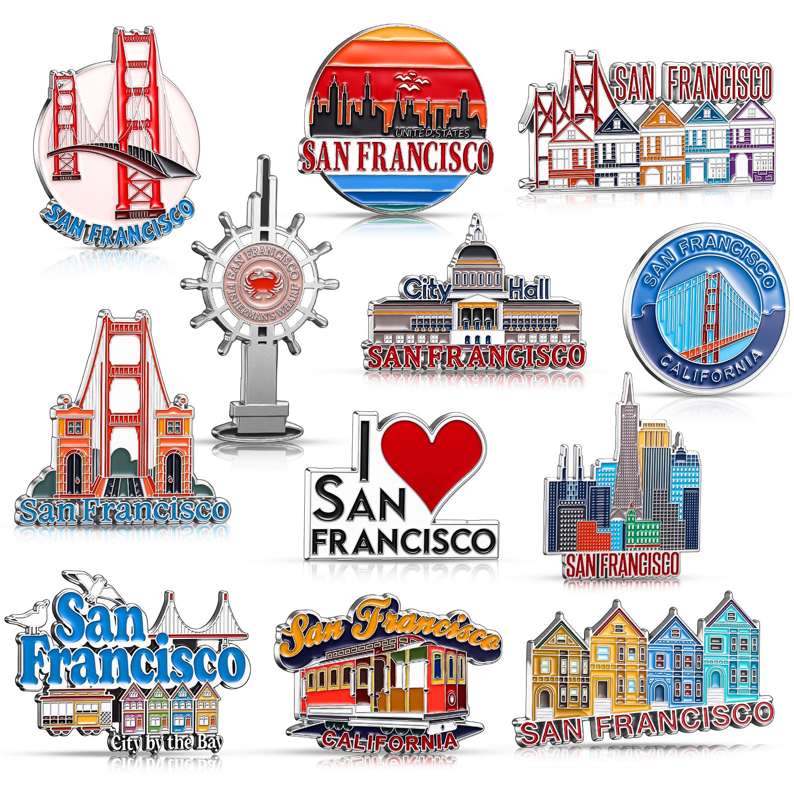 Konohan 12 Pcs San Francisco Magnets for Refrigerator Metal USA Fridge Magnet Magnetic San Francisco Souvenirs Gifts USA City Ma