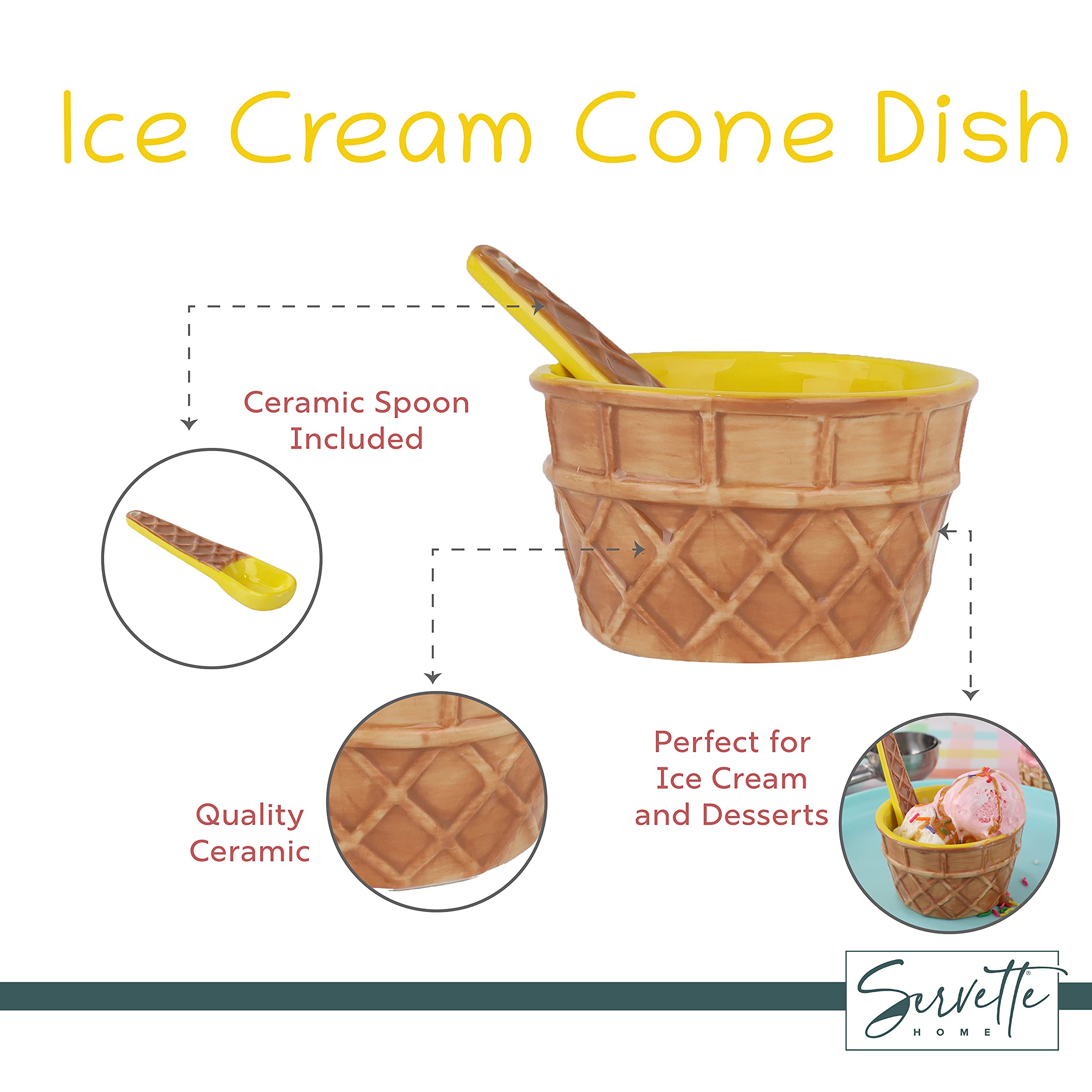 Yellow Ice Cream Sundae Dessert Bowl With Spoon 8Oz - Set Of 2