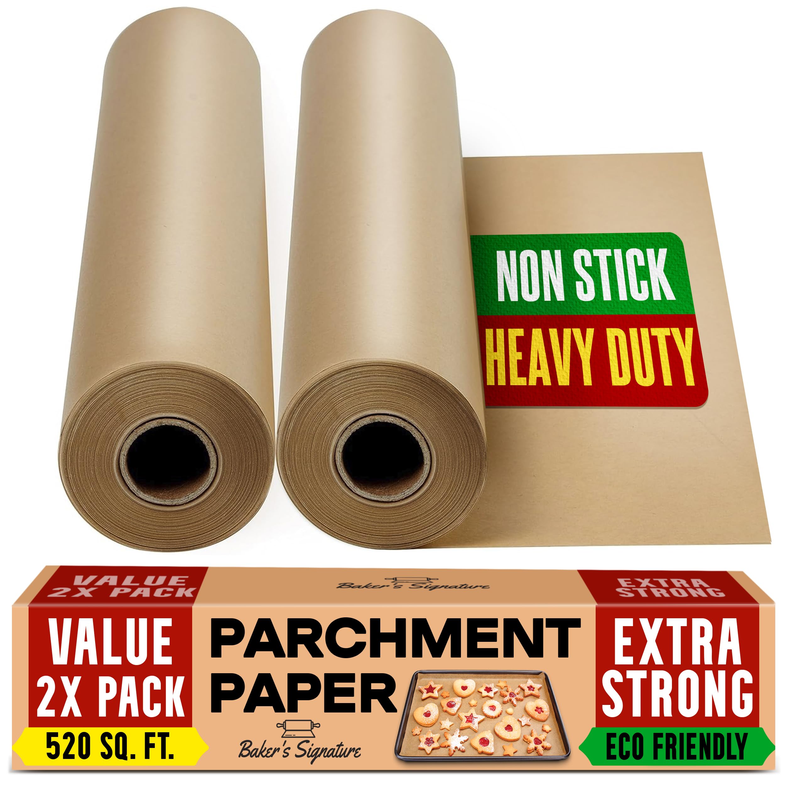 Unbleached Parchment Paper For Baking - 2-Pack 520 Sq.Ft Total - 15 In X 210 Ft Baking Paper Roll With Cutter, Non-Stick Brown P