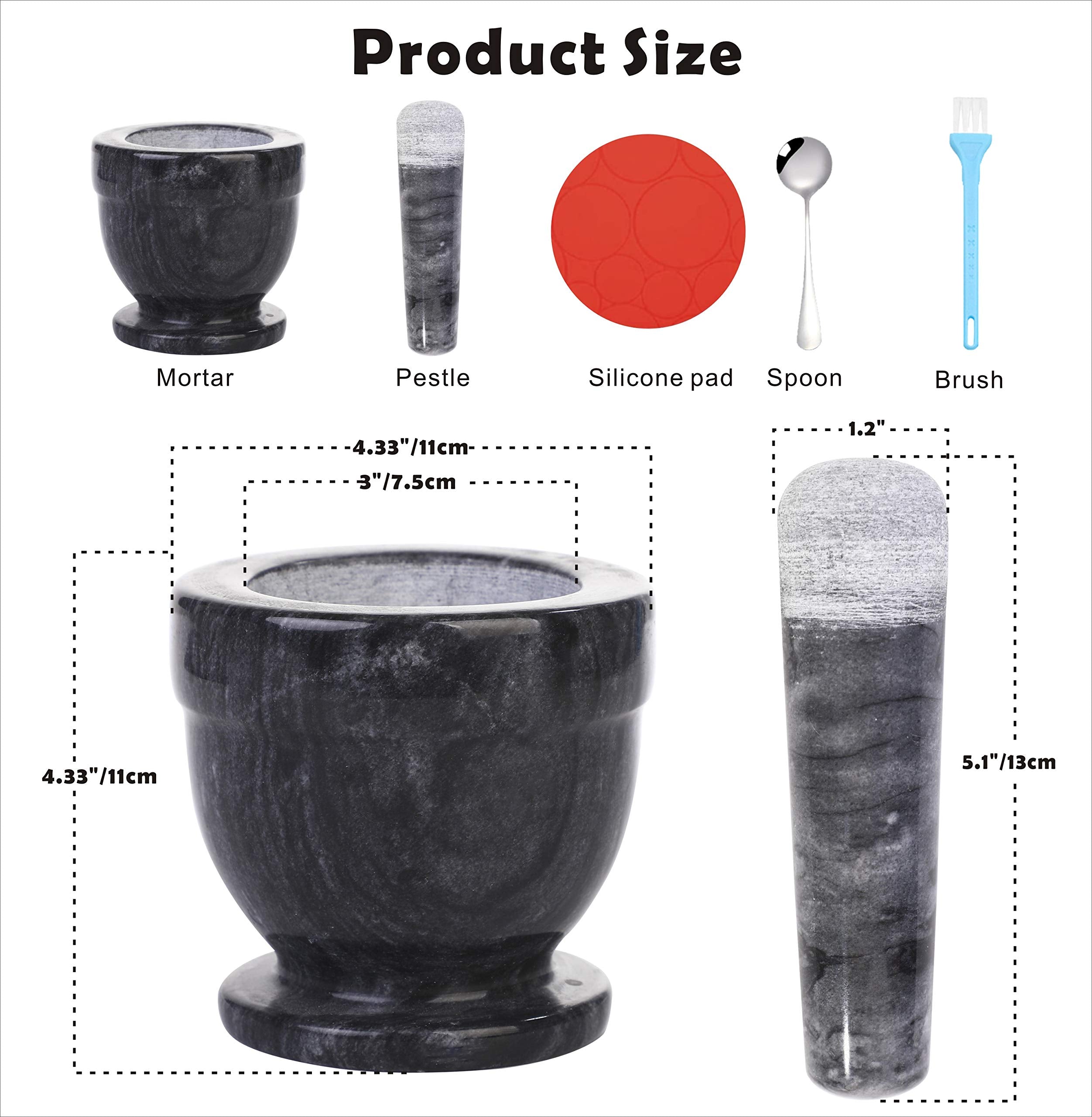 Mortar And Pestle Marble Set For Spices Pestos Seasonings Pastes Guacamole Bowl Herb Grinder Easy To Clean Included:Silicone Mat