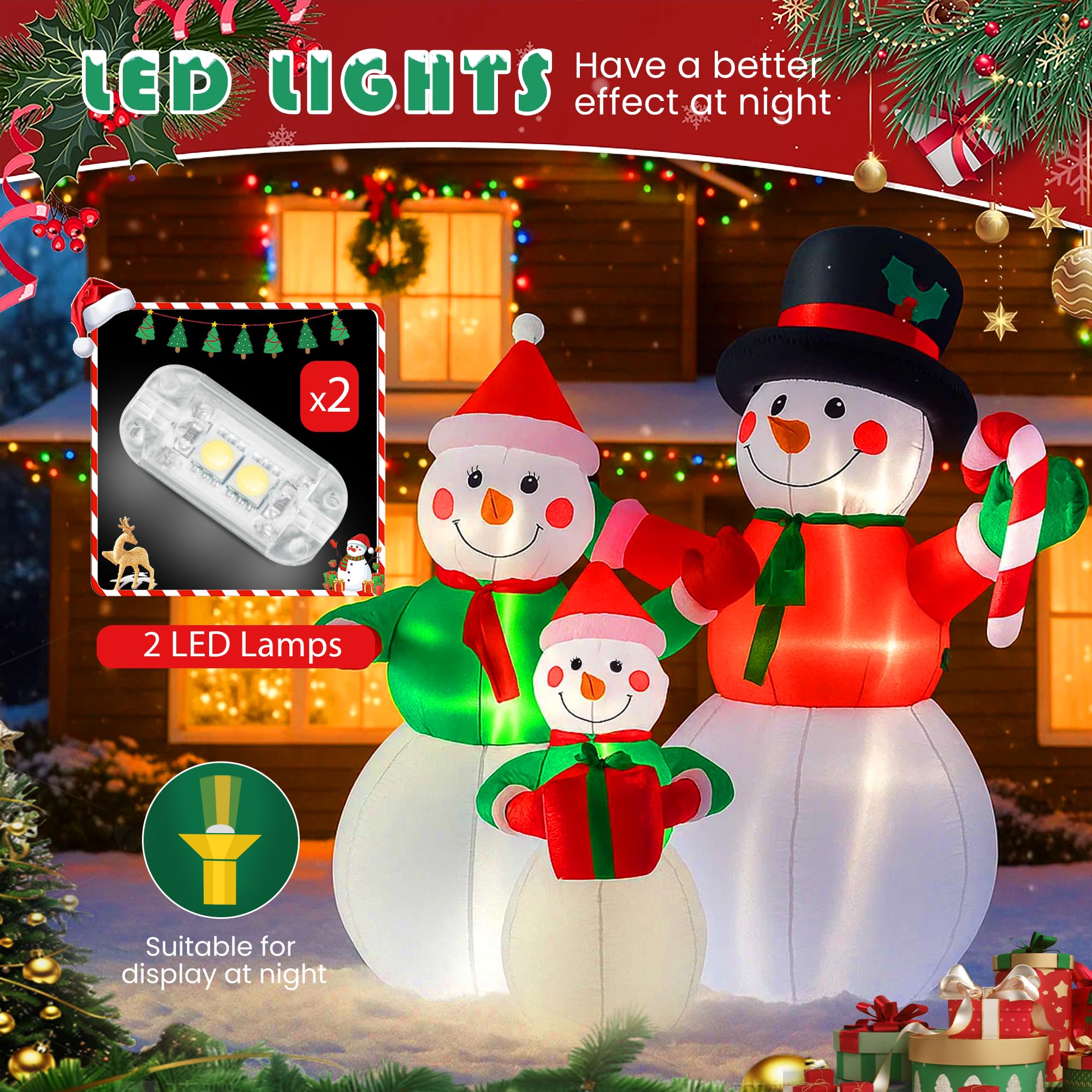 VIVOHOME 6FT Christmas Inflatable Outdoor Decoration, Snowman Family, Navidad Blow Up Yard Decor with Built-in LED Light for Law