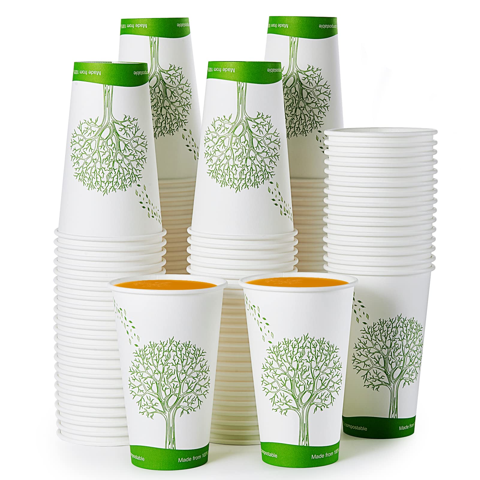 Ecolipak [210 Count] 16 Oz Compostable Cups, Biodegradable Disposable Paper Cups With Pla Lined, Eco-Friendly Paper Coffee Cups