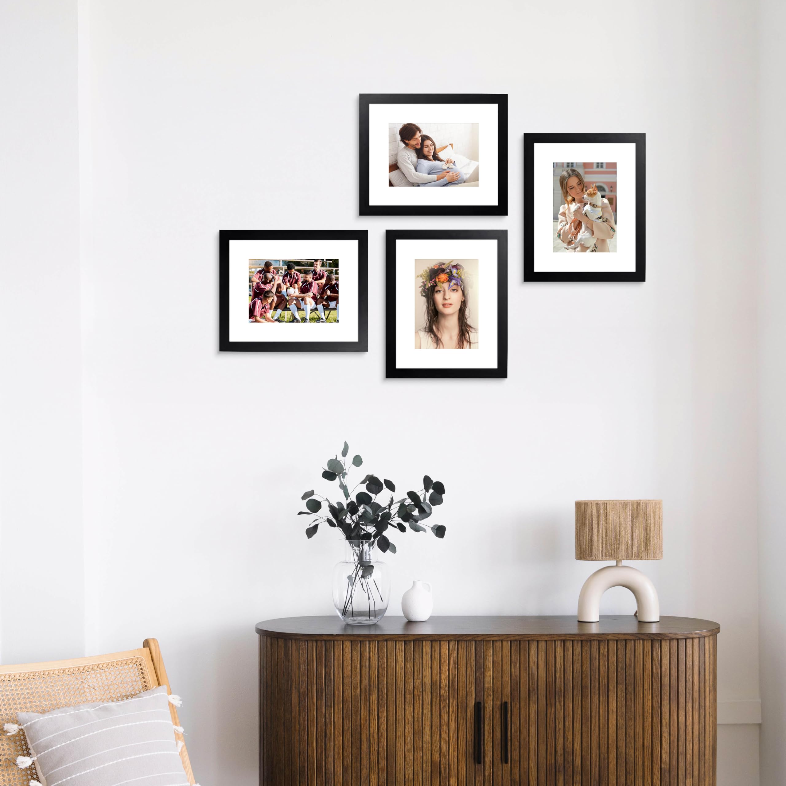 wyooxoo 8.5x11 Picture Frame Set of 4 Made of Solid Wood Photo Frames Display Pictures 6x8 with Mat or 8.5x11 Without Mat Colorf