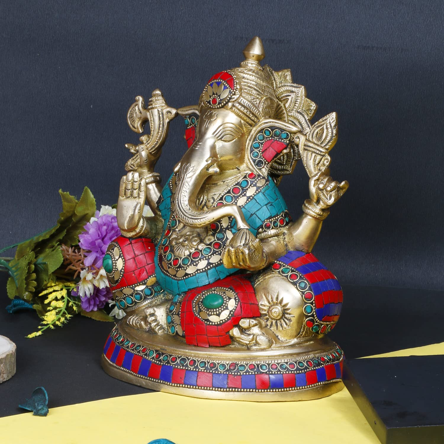 Artvarko Lord Ganesh Multicolor Murti Ganesha Idol Ganpati Bhagwan Brass Statue For Home Entrance Good Luck Vastu Decoration Sho