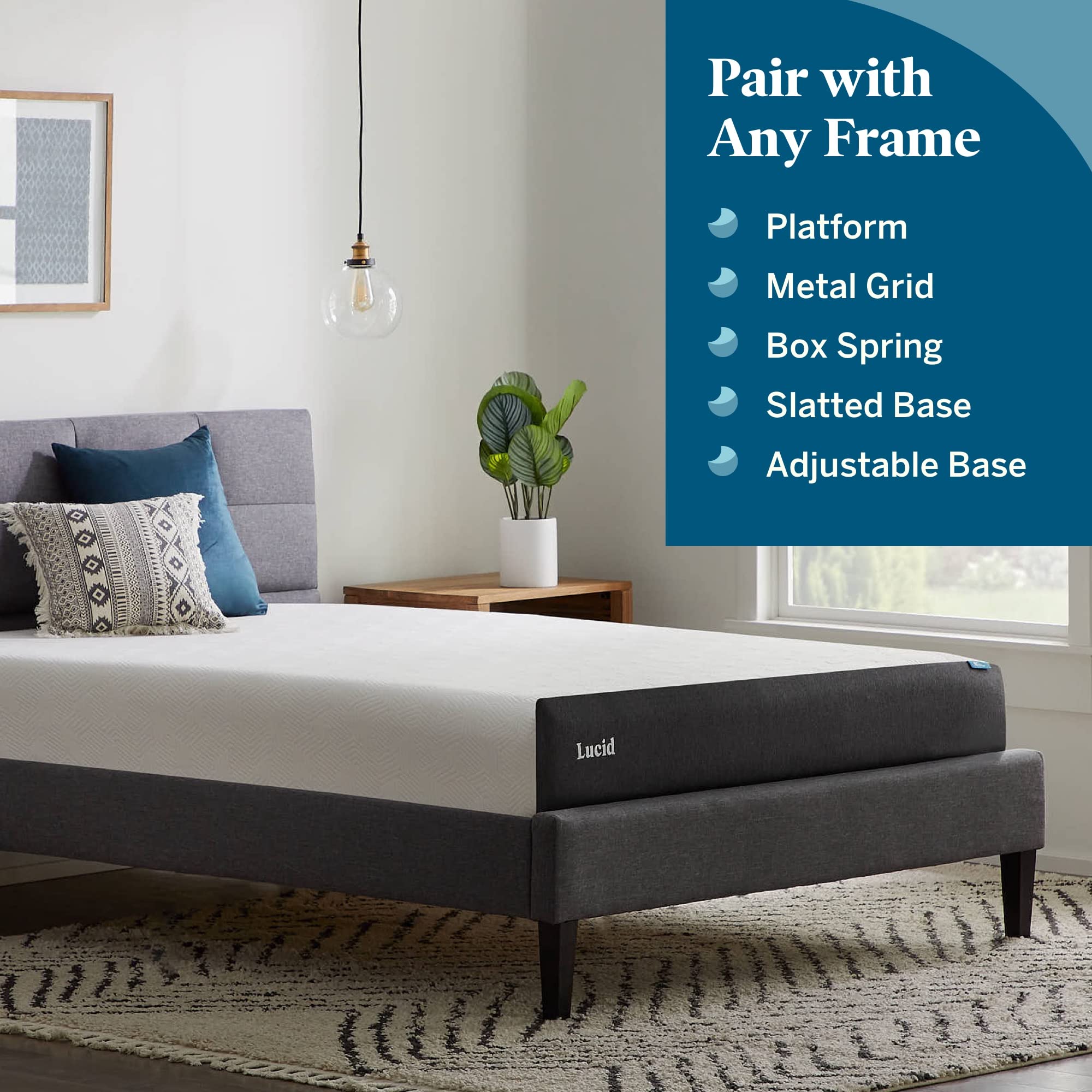 Lucid 8 Inch Queen Mattress - Plush Gel Memory Foam Mattress - Bamboo Charcoal Foam -Gel Infused- Hypoallergenic Foam Mattress