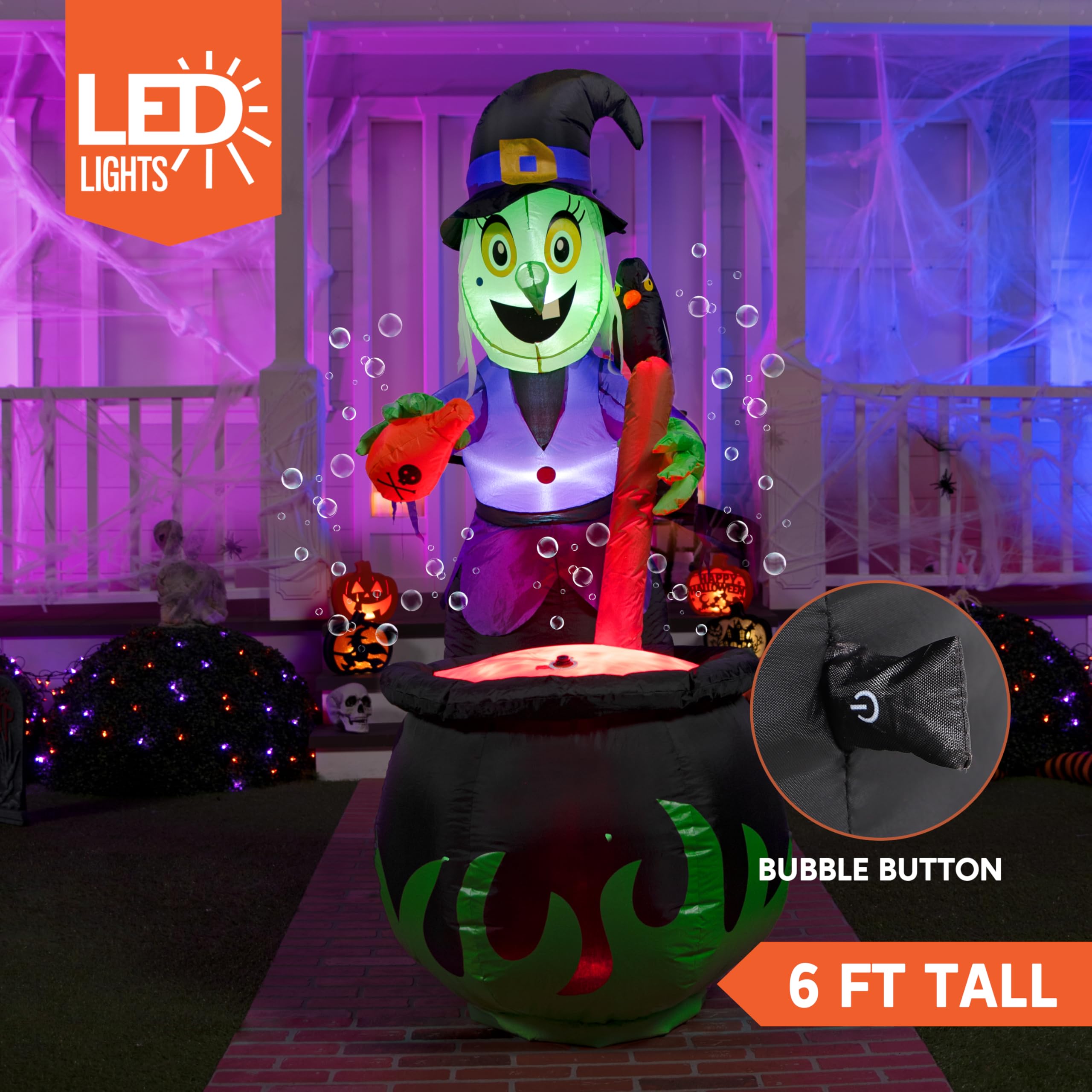 JOYIN 6 FT Halloween Witch Inflatables Outdoor Decorations and Cauldron with Bubbling Potion and Light Inflatable Decoration Gia