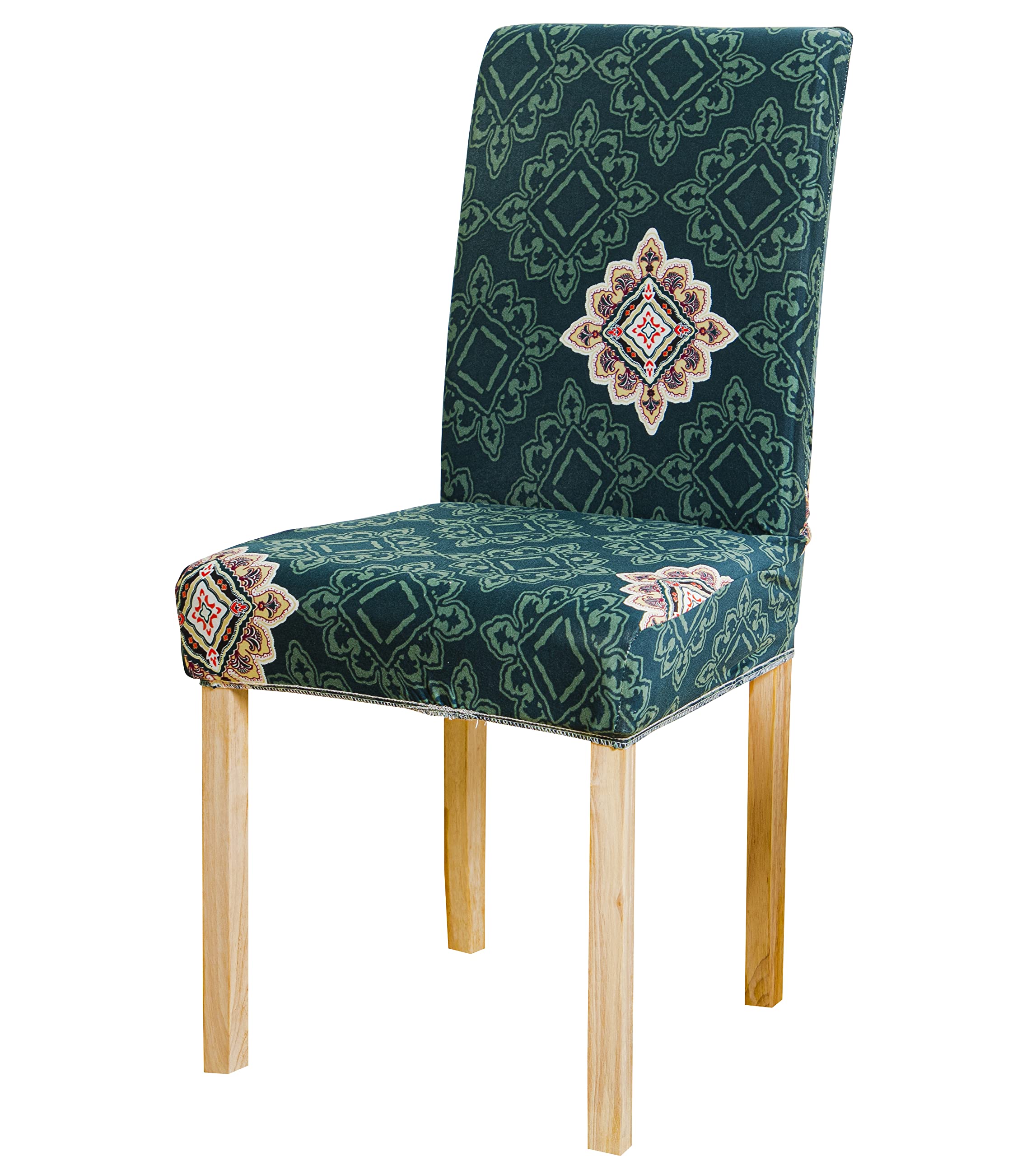 House Of Quirk Elastic Chair Cover Stretch Removable Washable Short Dining Chair Cover Protector Seat Slipcover (Green Brocade),
