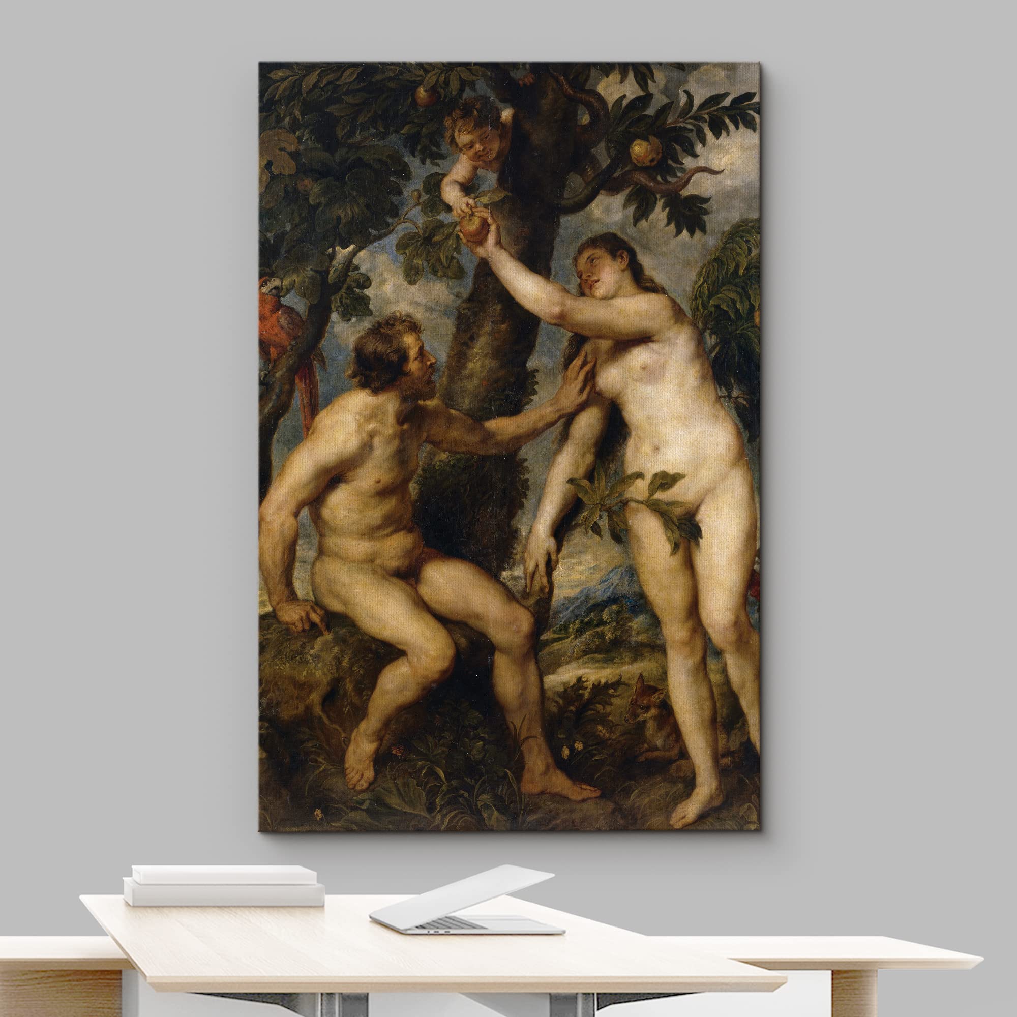 Wall26 - Oil Painting Of The Fall Of Man By Peter Paul Rubens In 1628-29 - Baroque Style - Adam, Eve, Devil, Angels - Canvas Art
