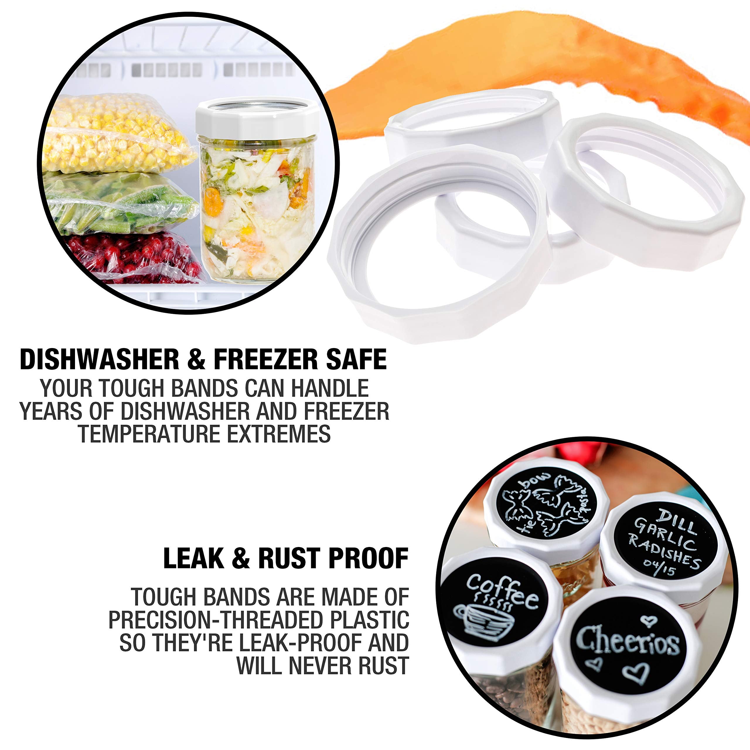 Masontops Tough Band - Regular Mouth Mason Jar Screw Bands - Quality Plastic Replacement Ring Seals & Jar Covers