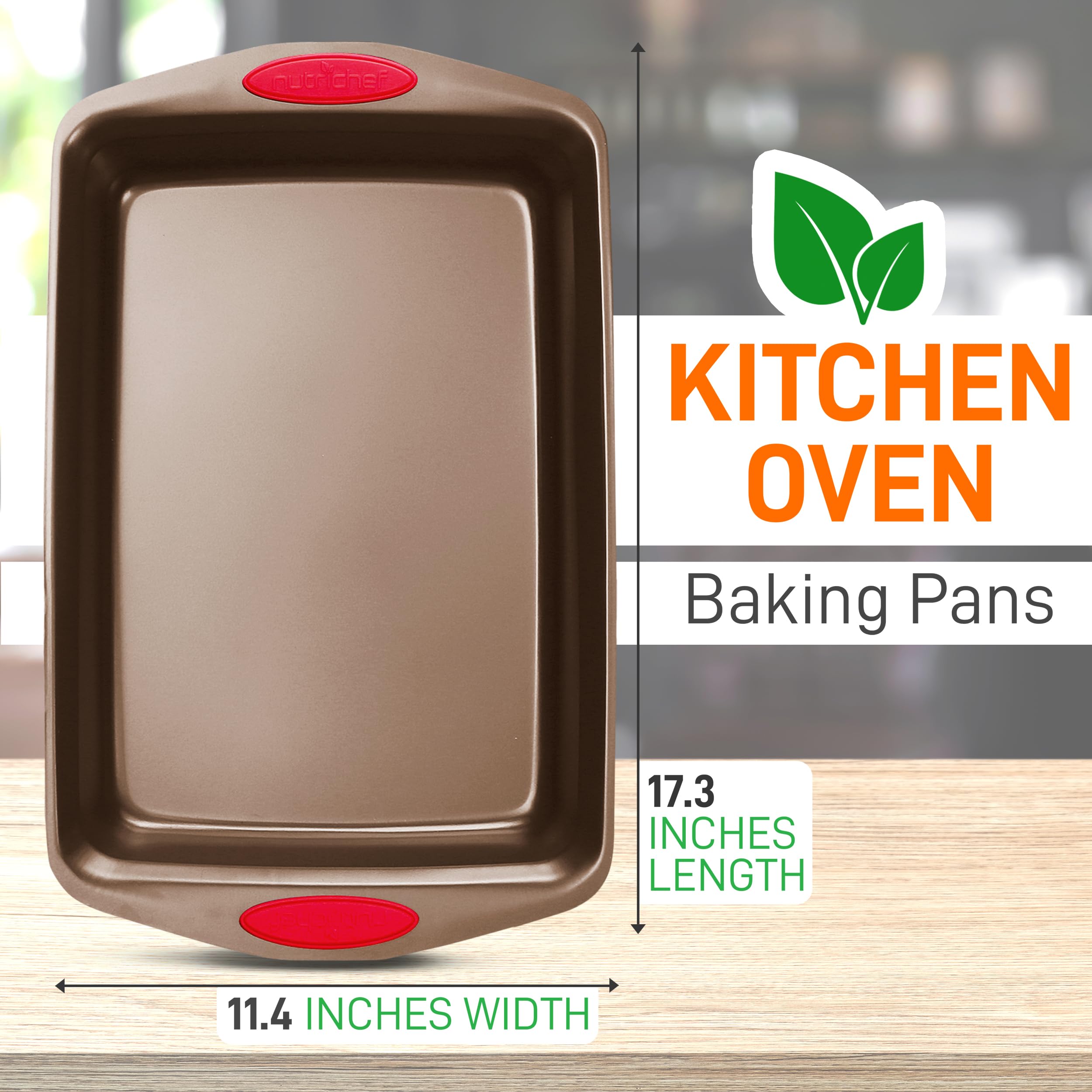 Nutrichef 2-Piece Baking Pan Set - Pfoa, Pfos, Ptfe Free Flexible Nonstick Golden Coating Carbon Steel Bakeware - Professional H