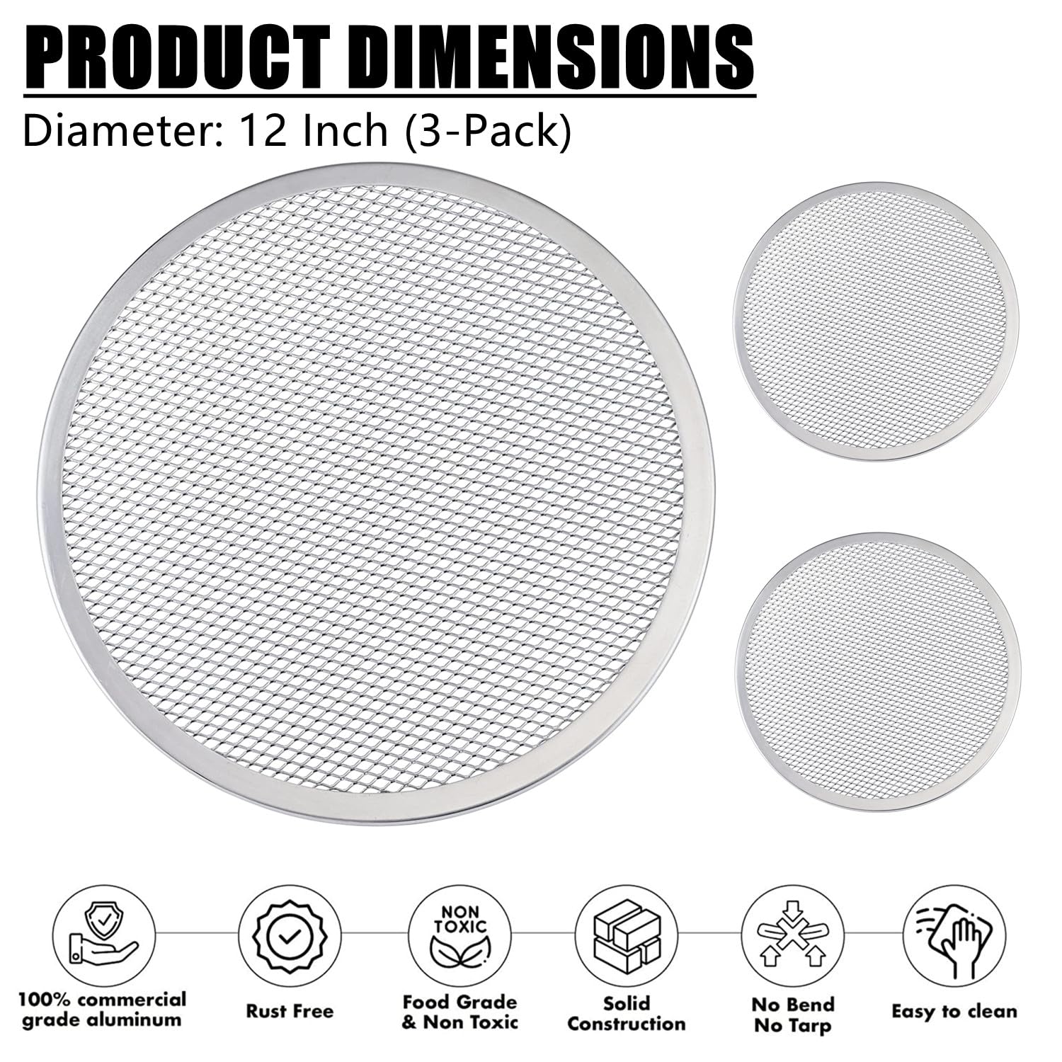 Rhblme Pizza Screen, Pizza Screen 12 Inch, Aluminum Alloy Seamless Pizza Screens Food Grade Pizza Baking Screen, Nonstick Pizza