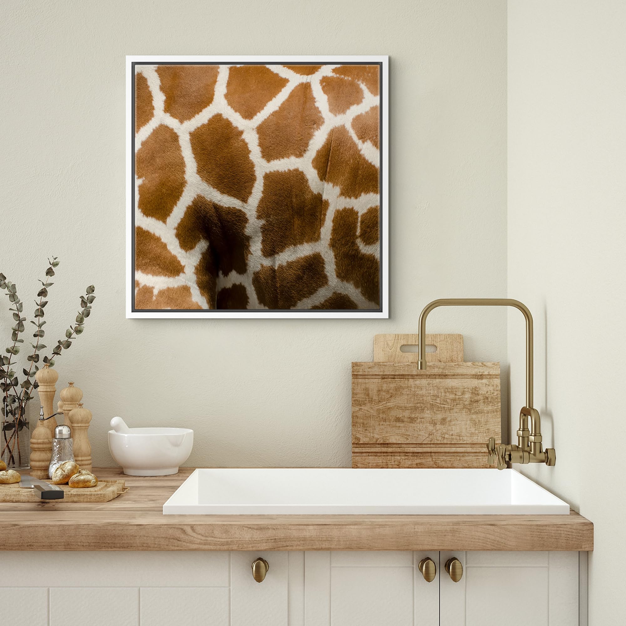 Wall26 Framed Framed Canvas Prints Wall Art Framed Framed Canvas Prints Wall Art - Giraffe Fur/Skin Texture - 24''X24'' White