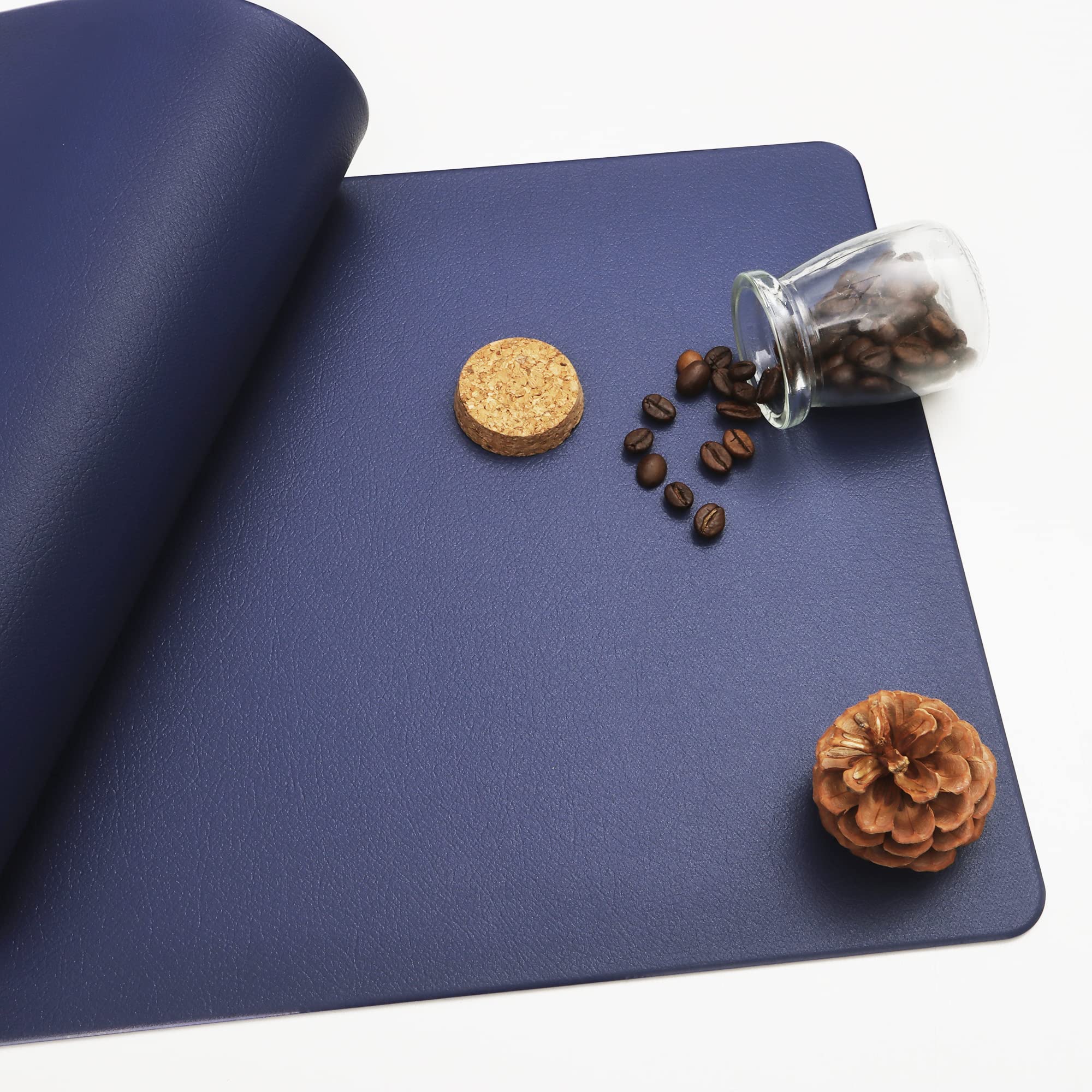 Vinjiasin Placemats Set Of 4 Navy Blue Leather Place Mats For Indoor Outdoor Kitchen Dining Table Mats Waterproof Wipeable Heat
