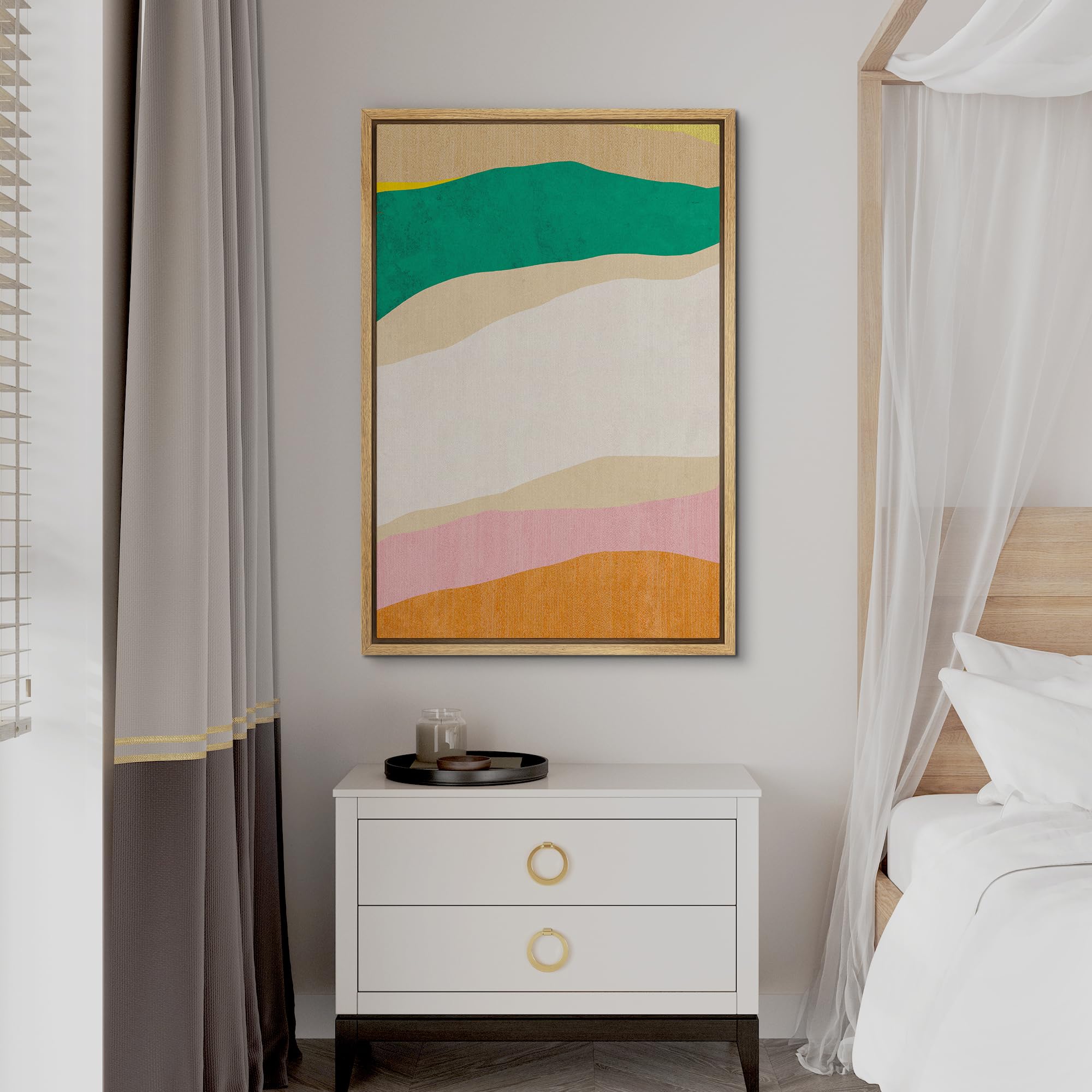 Signford Framed Canvas Print Wall Art Sage Green Blush Pink Paint Strokes Abstract Geometric Illustration Minimalism Decorative