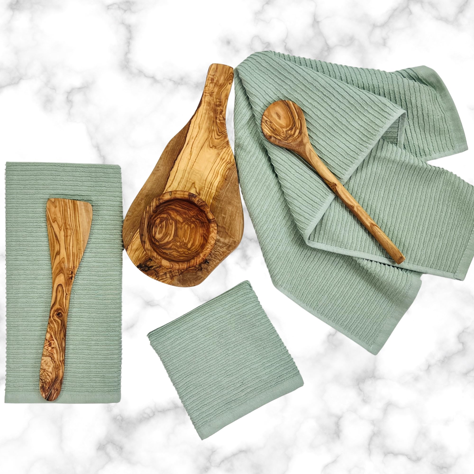 Sage Green Kitchen Dish Towels 100% Cotton Cloth Soft Cleaning Drying Absorbent Terry Ribbed Loop: Set Of 3 Multipurpose For Eve