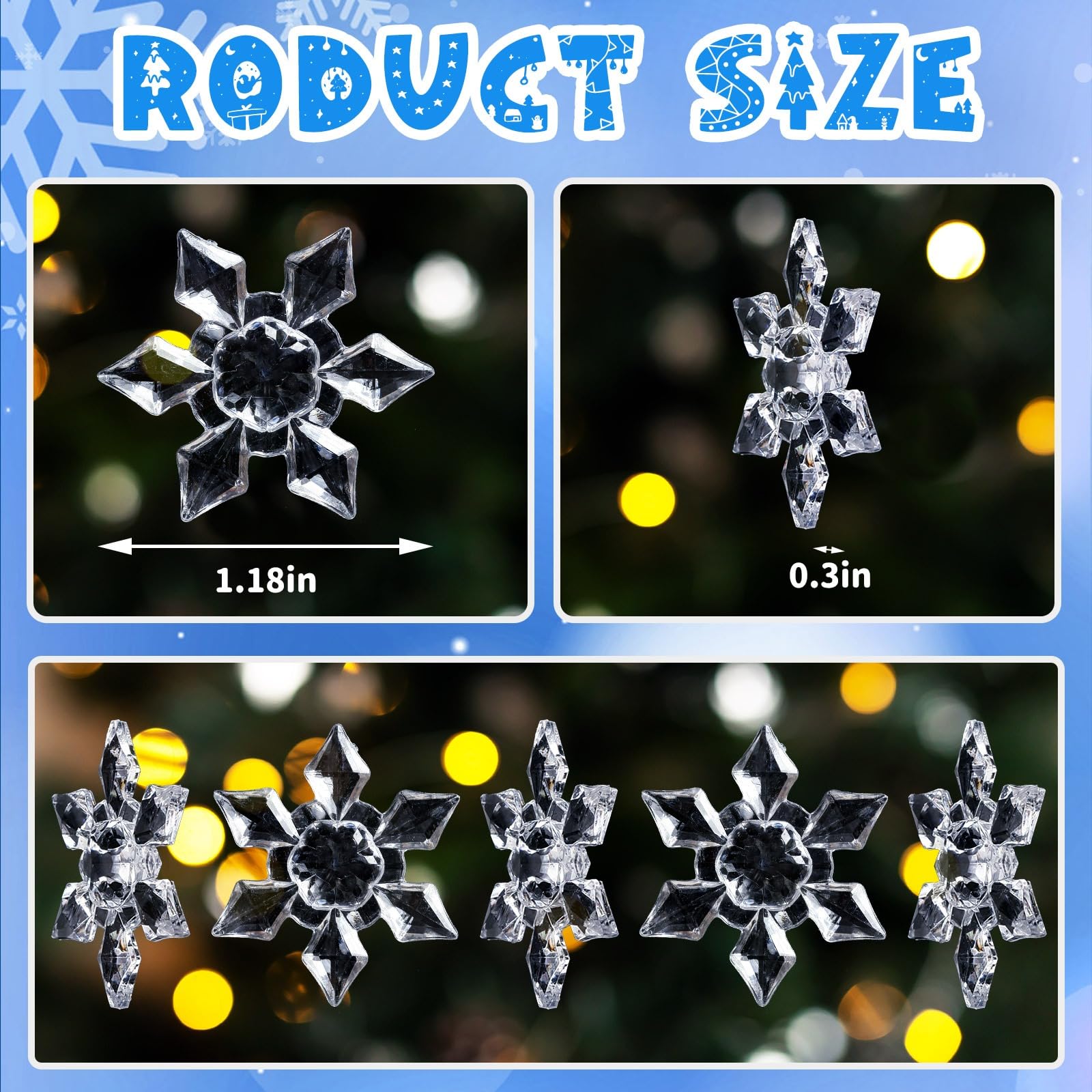 BOARDFEB 240Pcs Winter Acrylic Snowflake Ornaments, 3D Translucent Snowflake Crystals Gems Christmas Xmas Pendant Beads DIY Craf