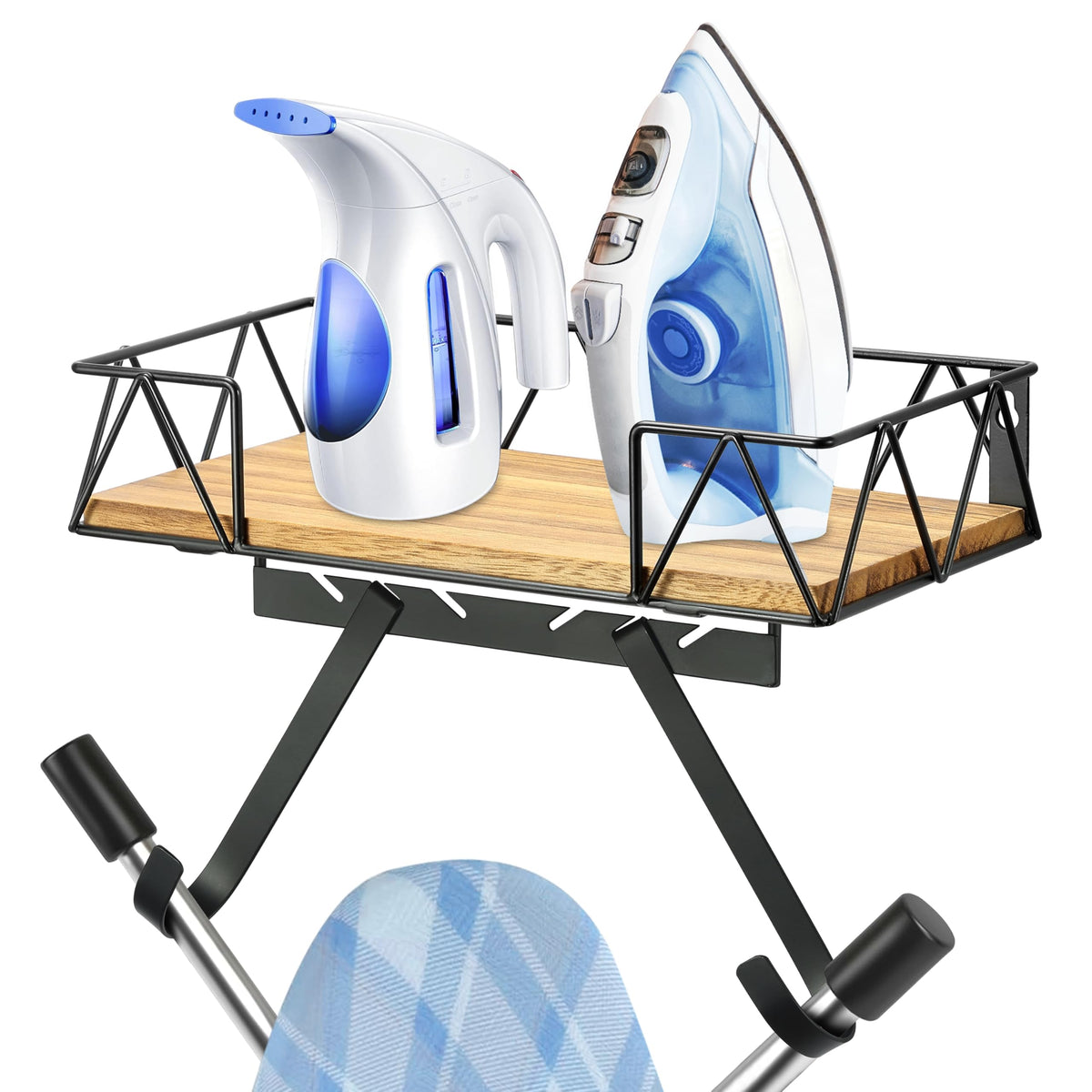 Perfnique Ironing Board Holder, Iron Board Wall Mount, Ironing Board Hanger, Laundry Room Organization With Removable Hooks(T&V