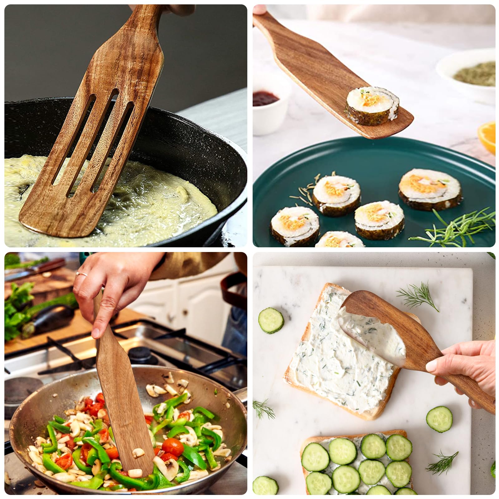 LorisArm Acacia Wood Spatula Set - 4-Pack Kitchen Utensils, 14-inch Turner, Durable Cooking Tool