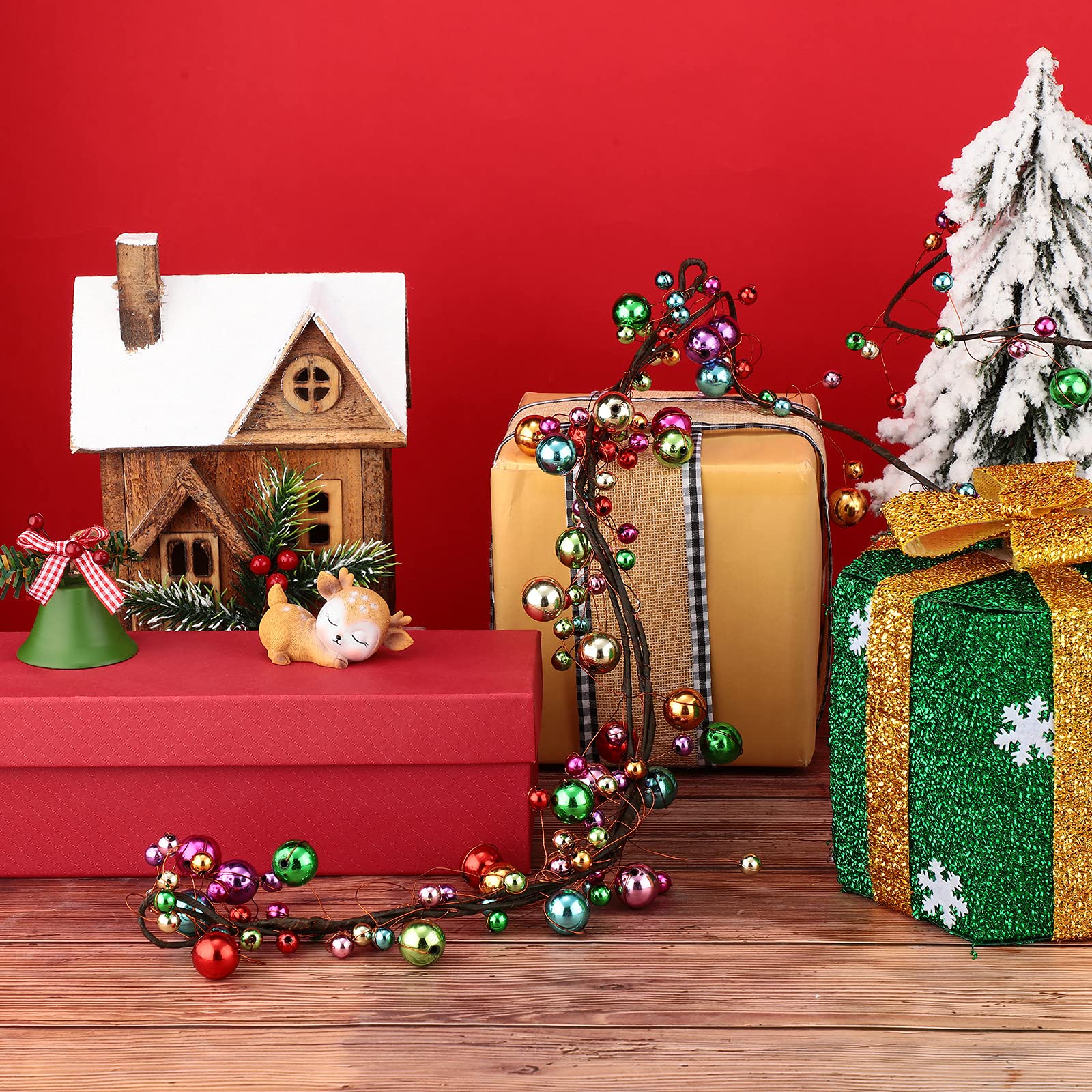 WILLBOND 9 ft Multicolor Christmas Ball Garland Ball Ornaments Hanging Baubles Ornament for Xmas Christmas Tree Fireplace Wreath