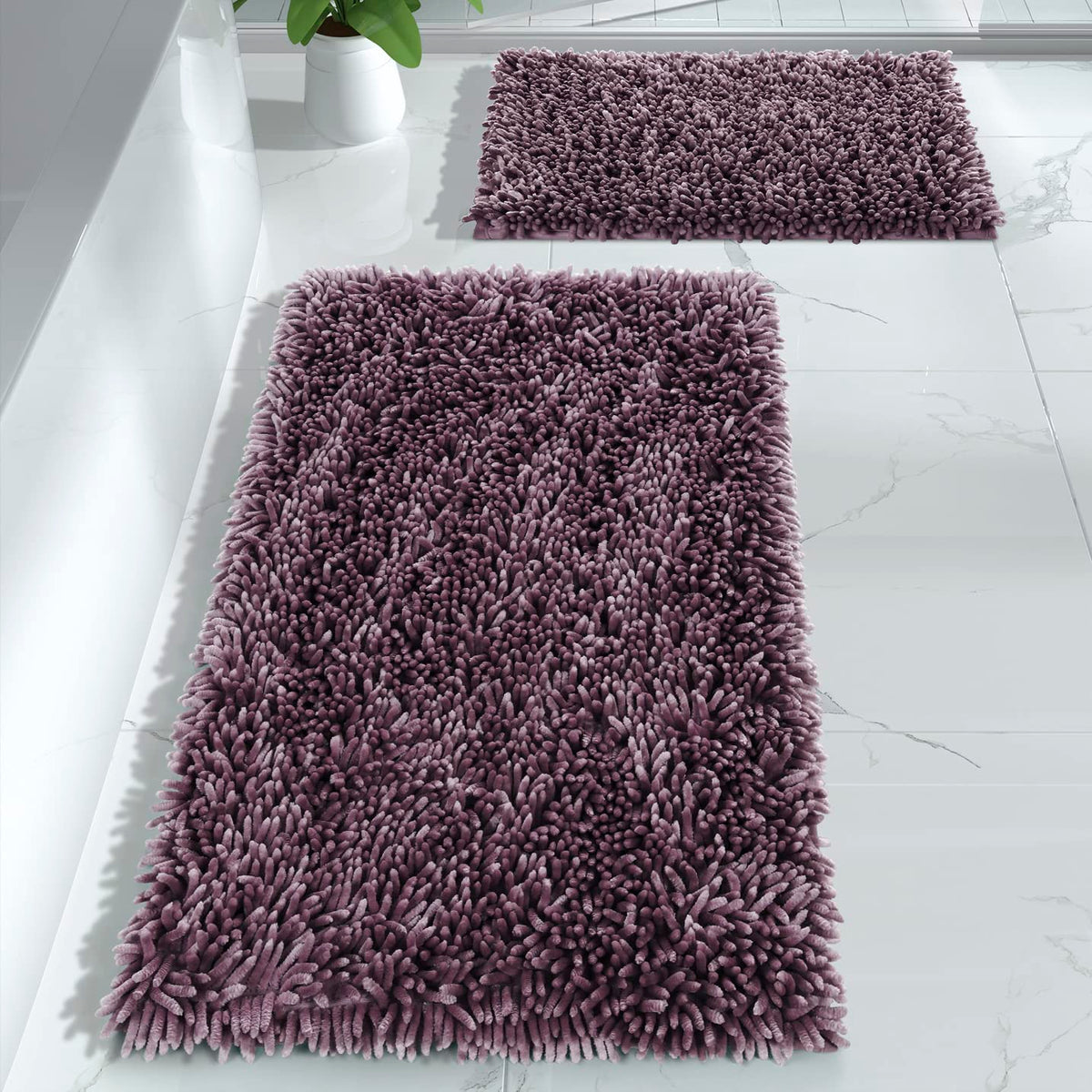 Yimobra Bathroom Rugs Sets 2 Piece, Shaggy Thick Non Slip Bath Rugs For Bathroom Floor Contour, Ultra Absorbent Plush Bath Mat F