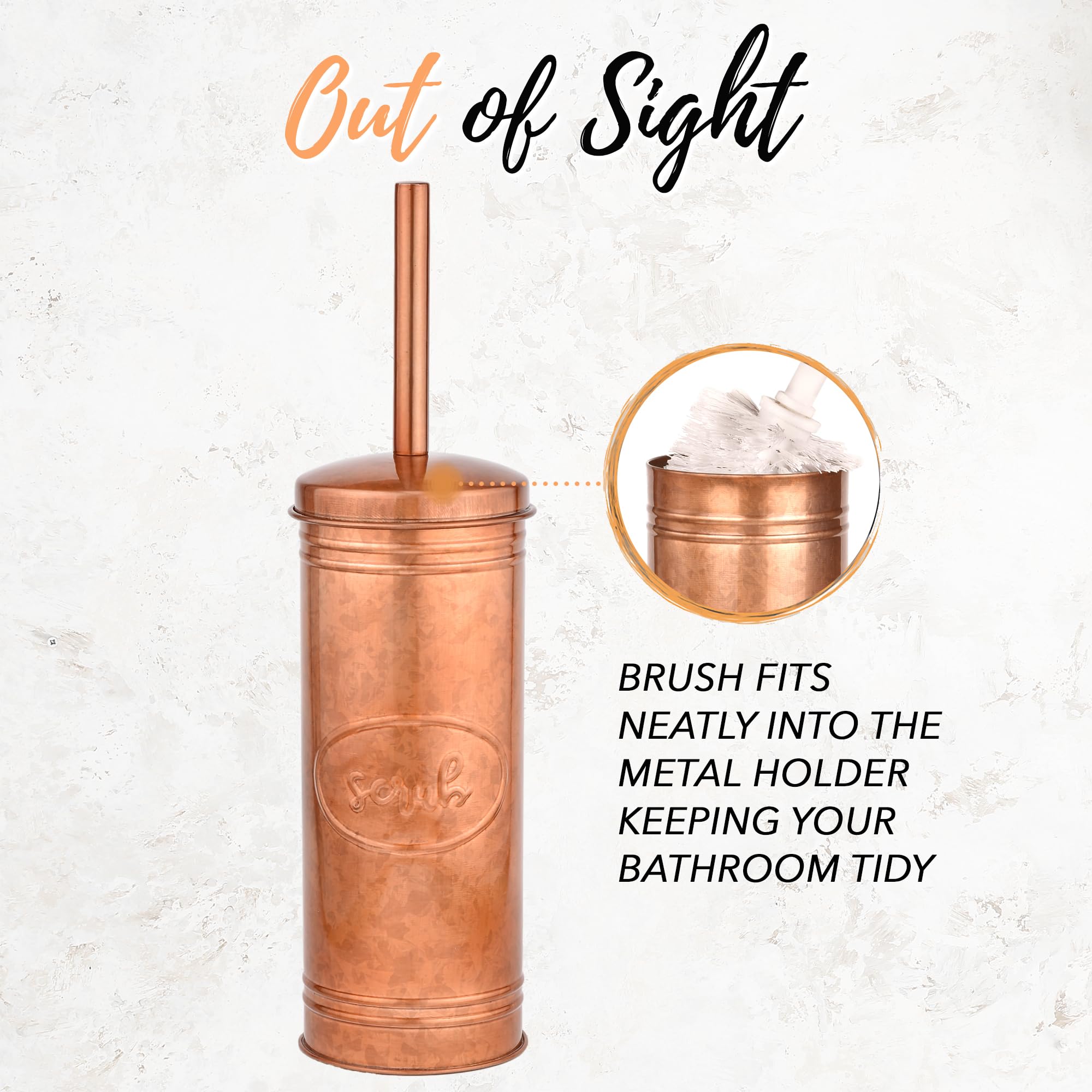 Autumn Alley Copper Toilet Bowl Brush and Holder  Covered Bathroom Toilet Brush for Modern Farmhouse Bathroom Decor  Standing Rustic Toilet Bowl Brush with Holder  Bathroom Decor Sets  Copper