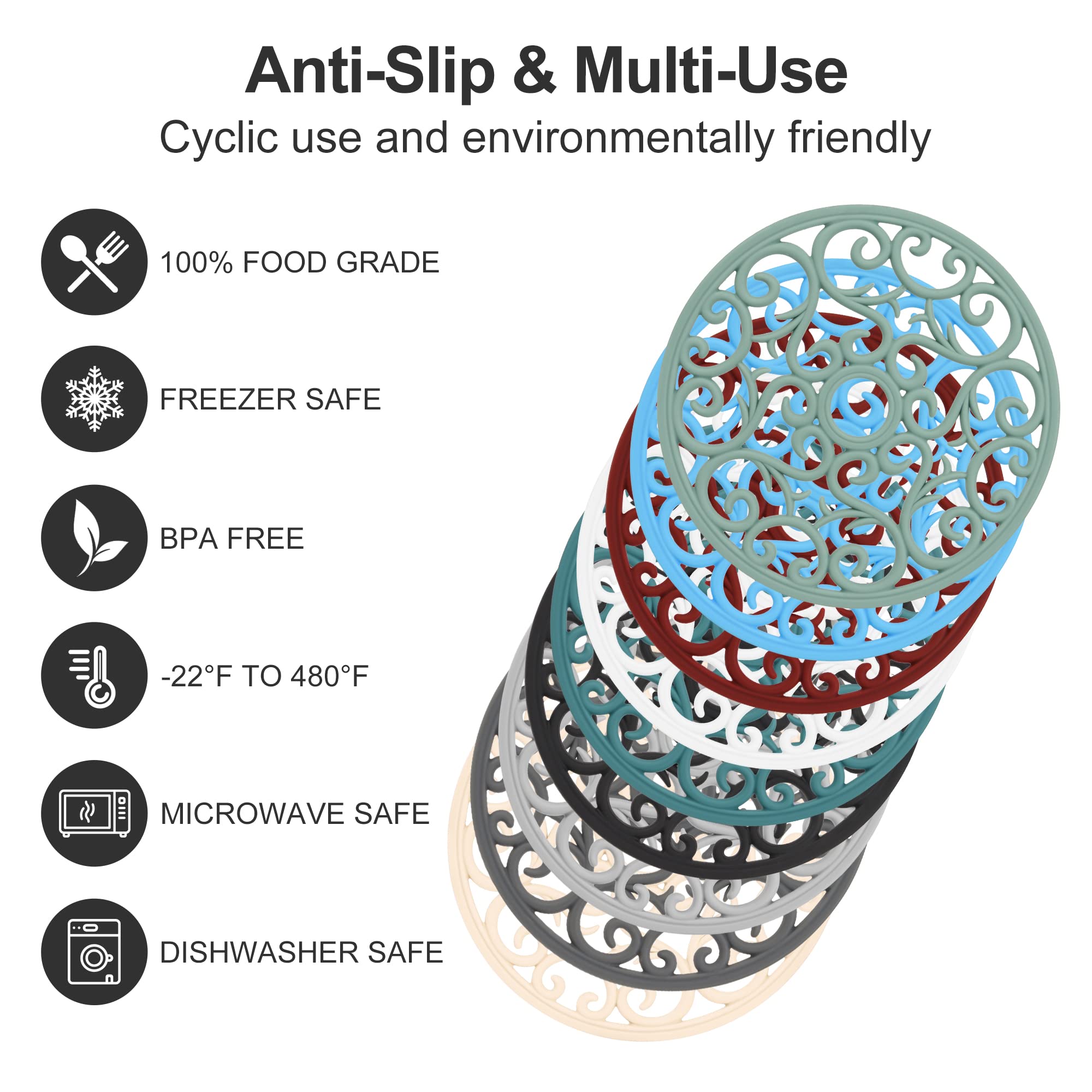 Viwehots Silicone Trivets Mats For Hot Pots And Pans, Multi-Use Intricately Carved Hot Pads And Mats, Flexible Modern Kitchen Ta