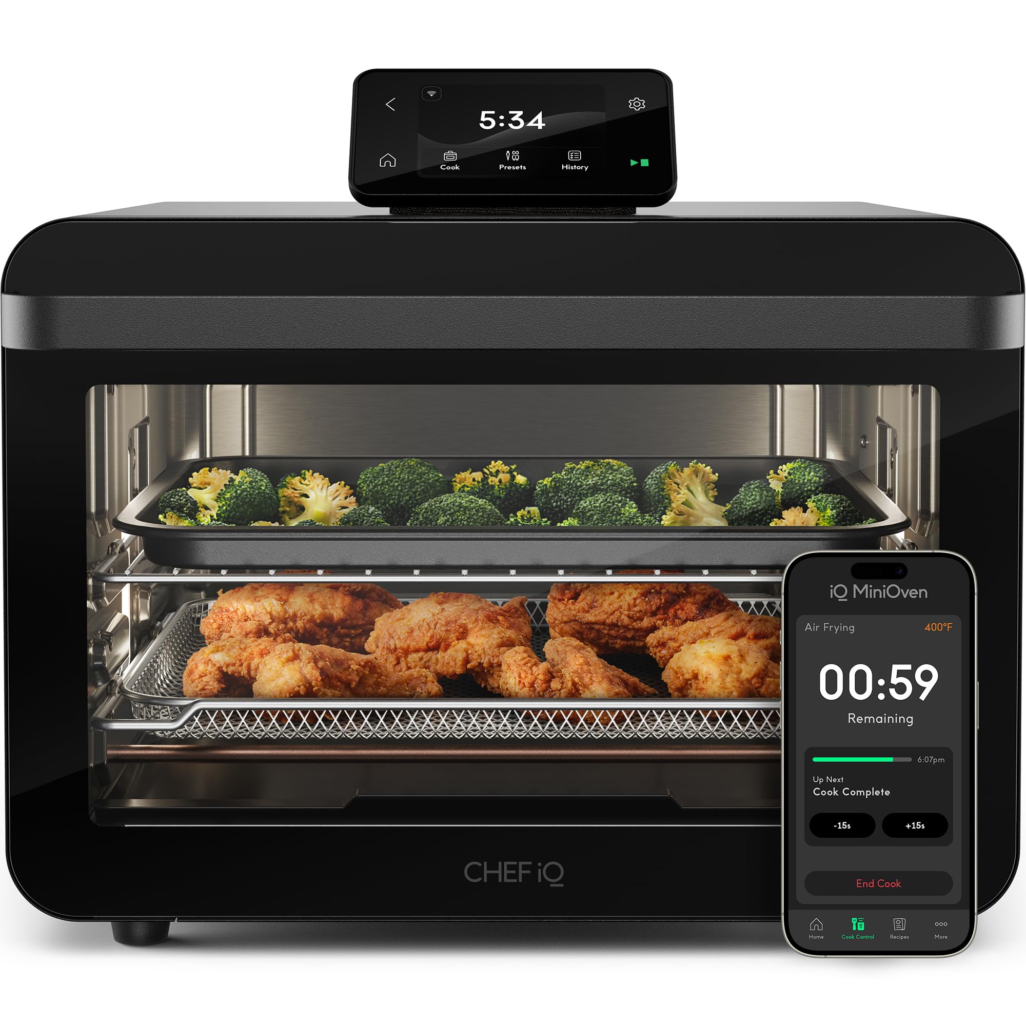 CHEF iQ MiniOven Smart Toaster Oven Air Fryer Combo, 11-in-1 Countertop Convection Oven, Bake, Broil, Air Fry, Broil, Dehydrate,