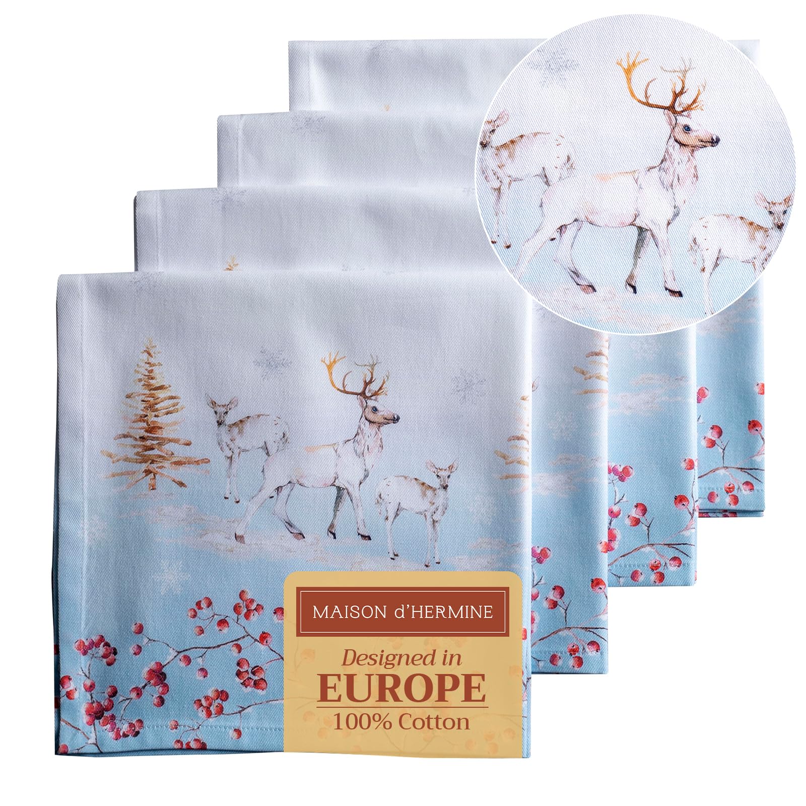 Maison D Hermine Napkins 100% Cotton Set Of 4 Decorative Cloth Napkin Washable Dinner Napkins For Gifts, Holiday, Dinner & Dinin